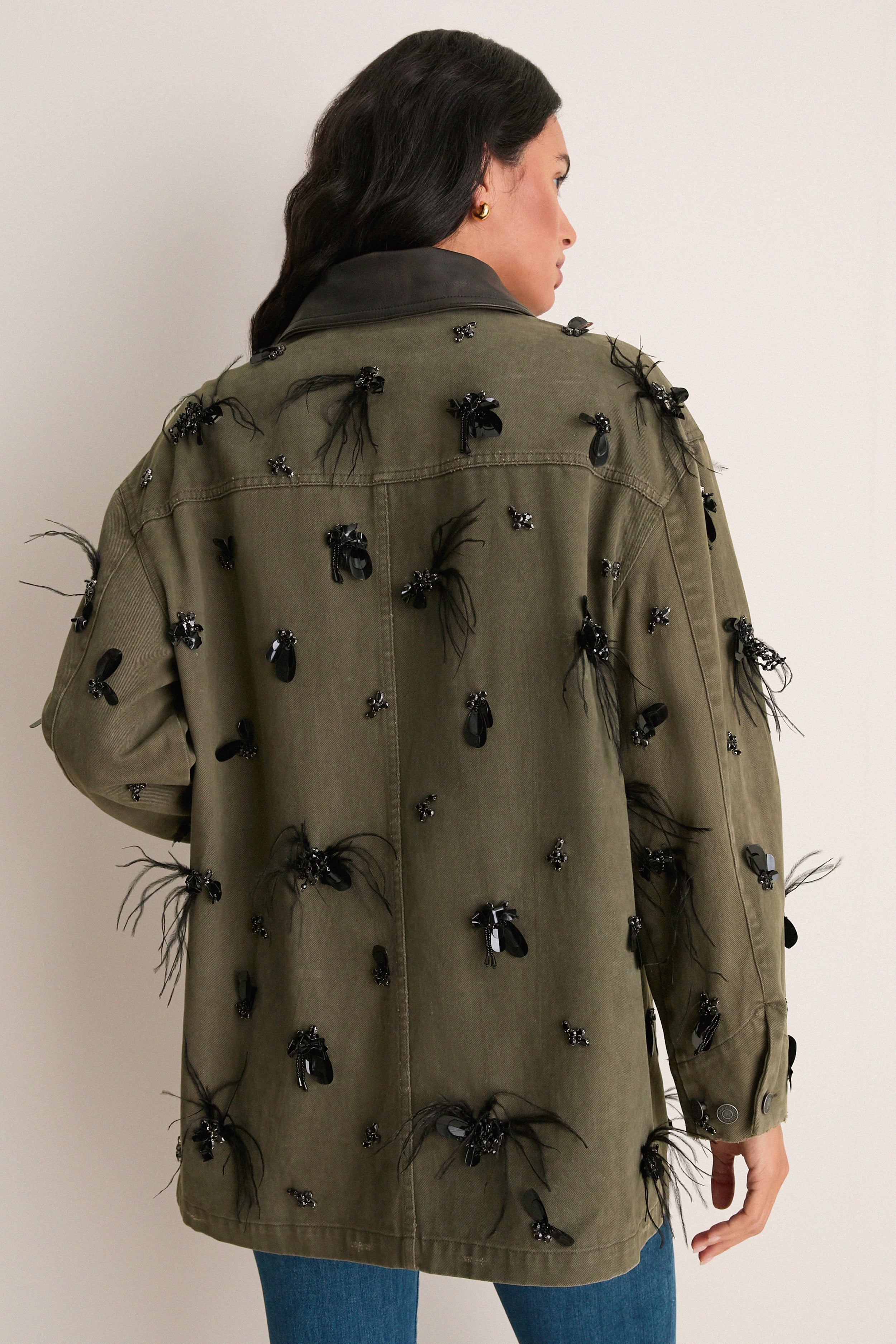 Dark Olive Embellished Larz Chore Jacket
