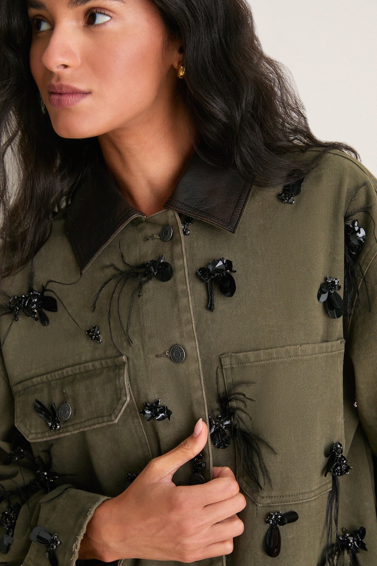 Dark Olive Embellished Larz Chore Jacket