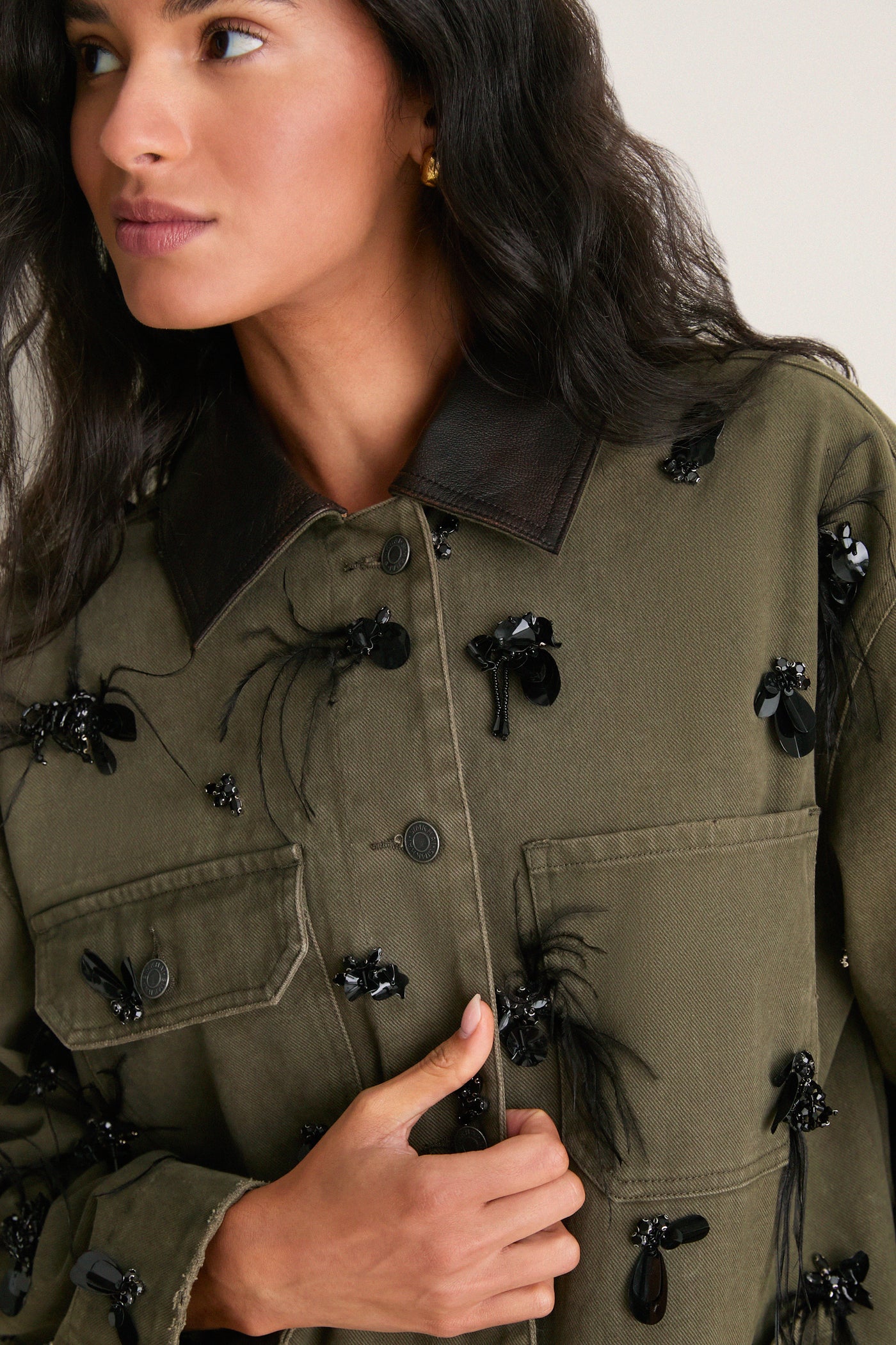 Dark Olive Embellished Larz Chore Jacket