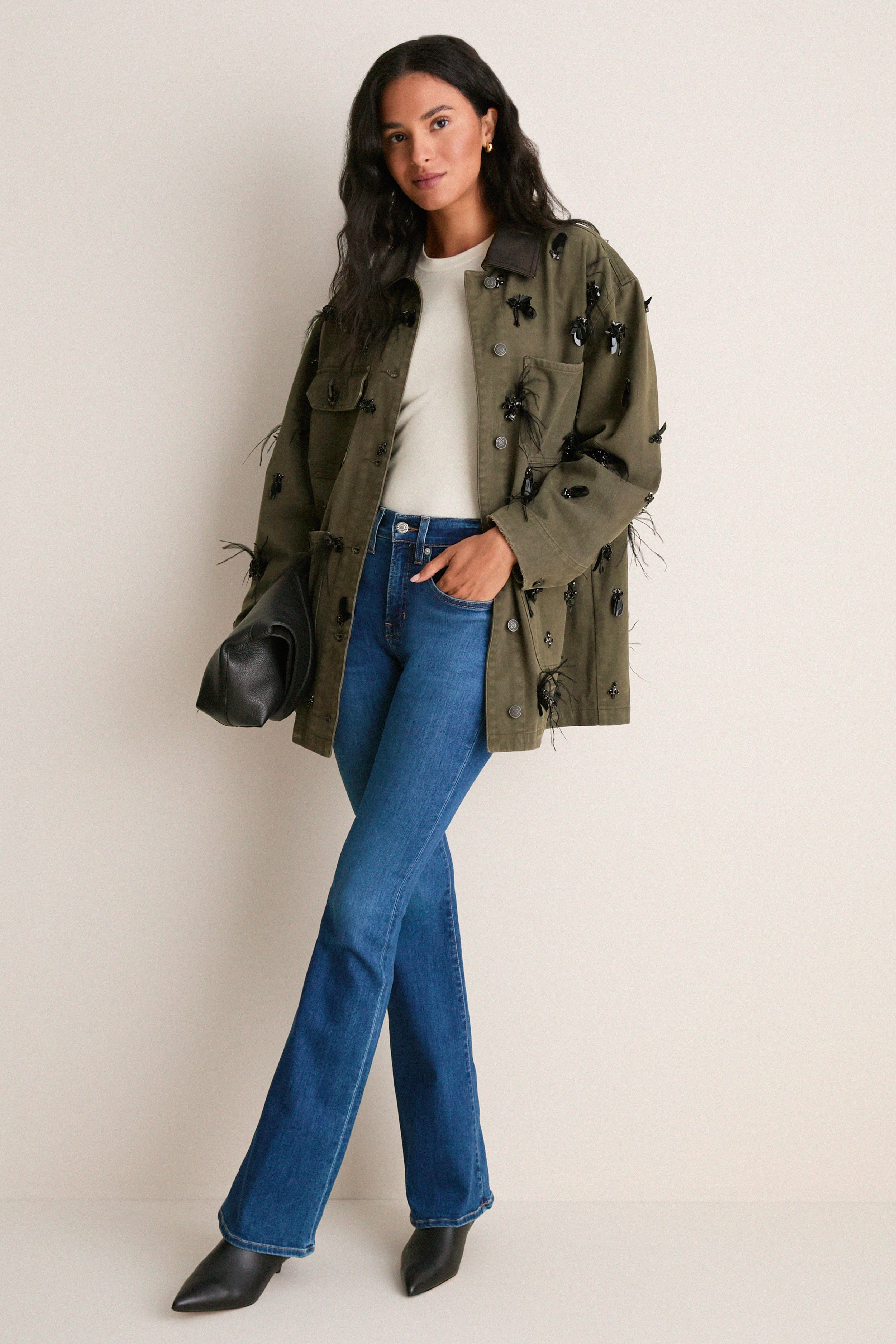 Dark Olive Embellished Larz Chore Jacket