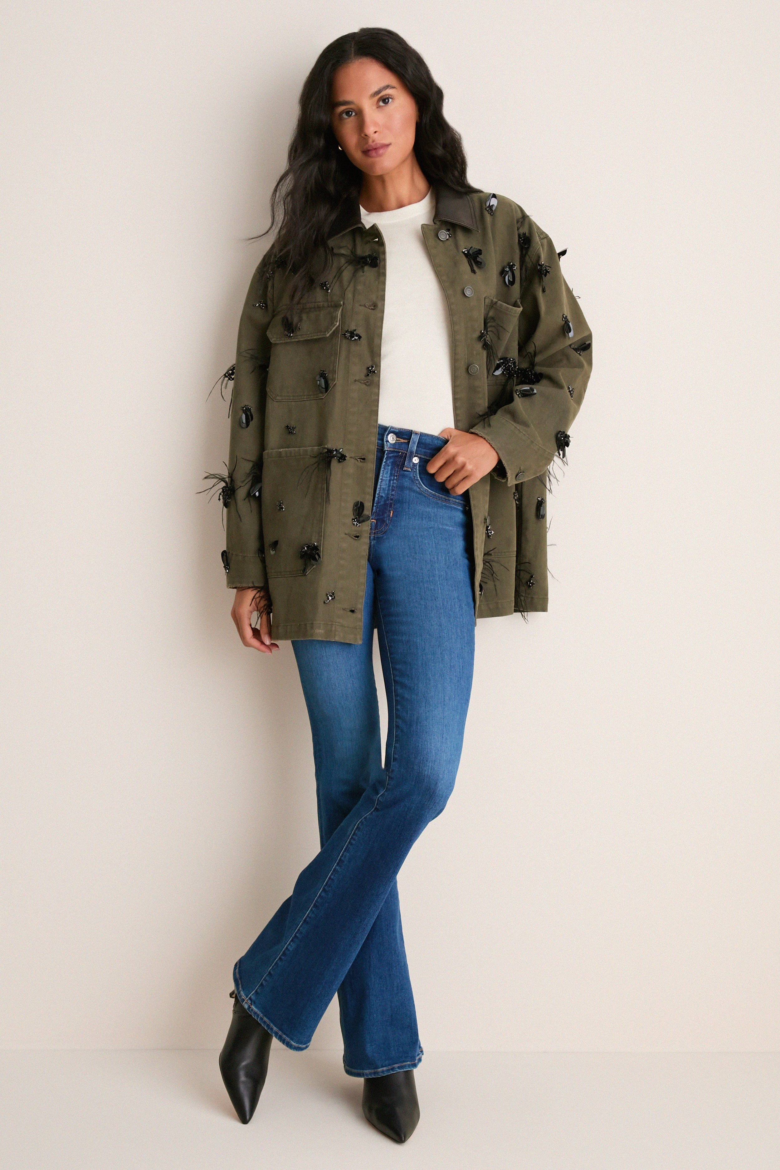Dark Olive Embellished Larz Chore Jacket