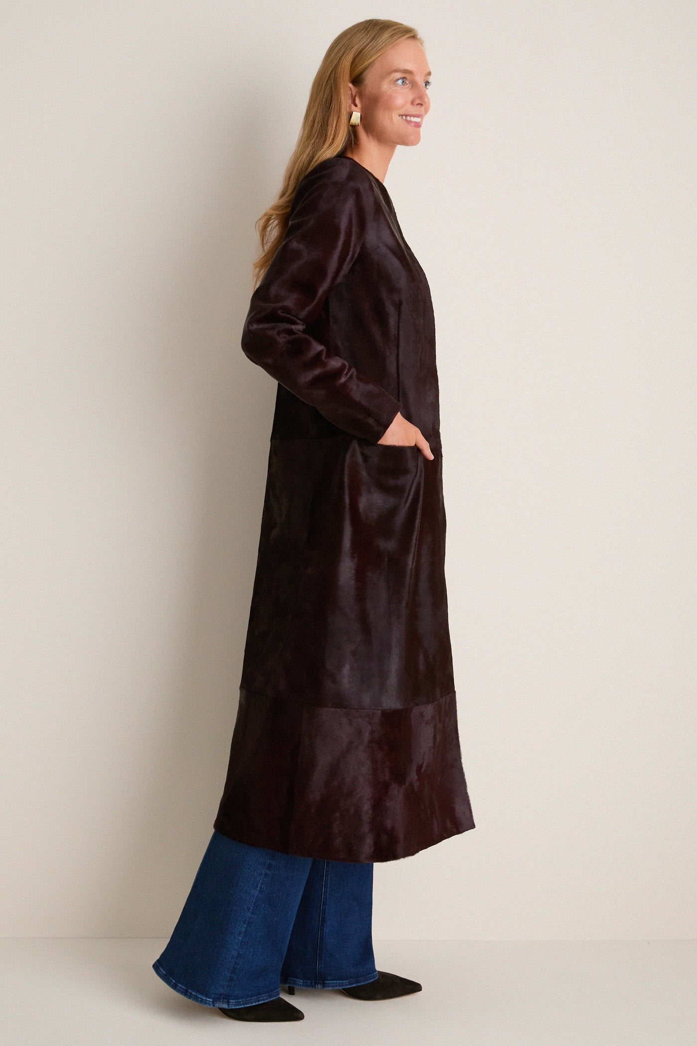 Fig Calf Hair Bowie Collarless Coat
