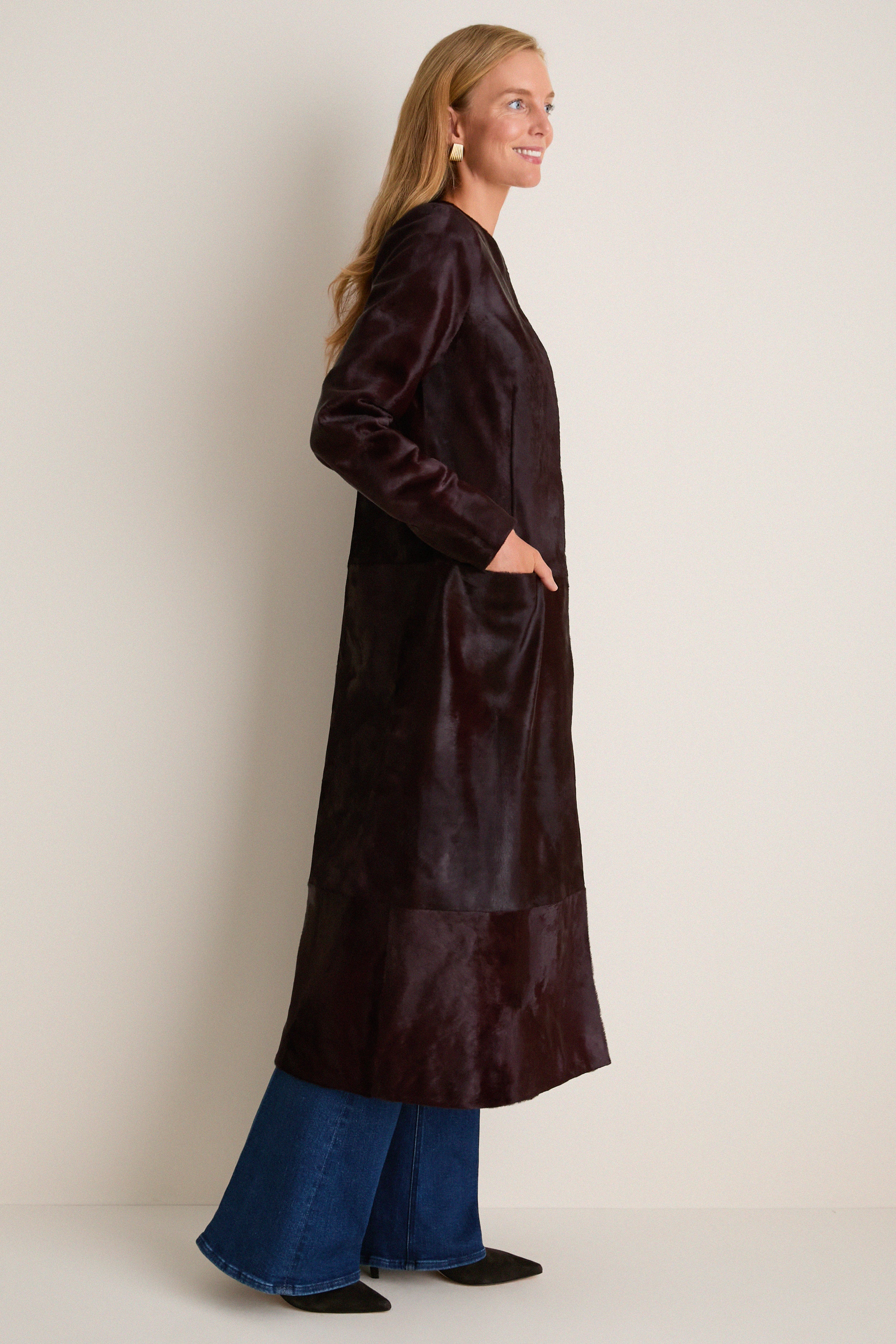 Fig Calf Hair Bowie Collarless Coat