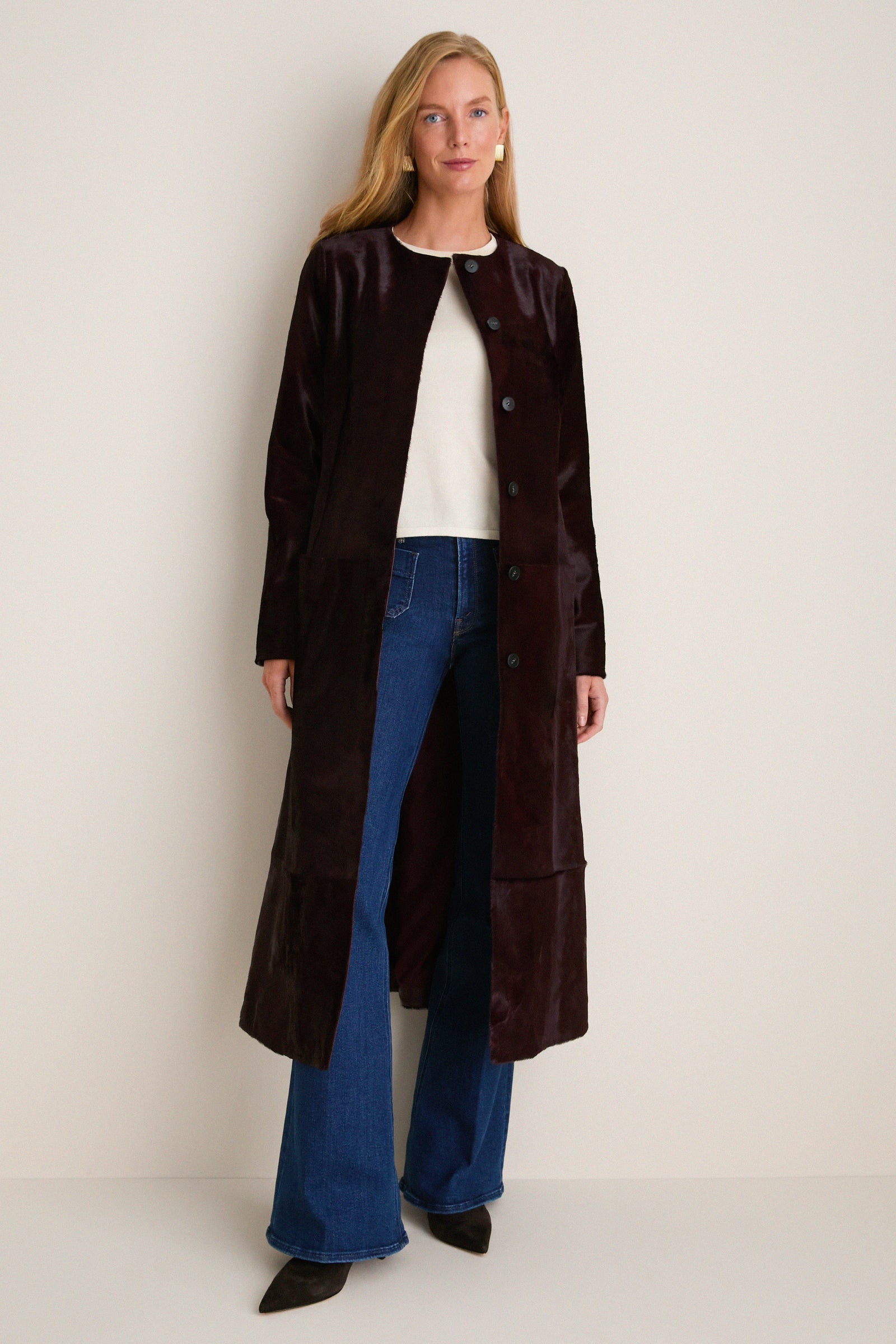 Fig Calf Hair Bowie Collarless Coat
