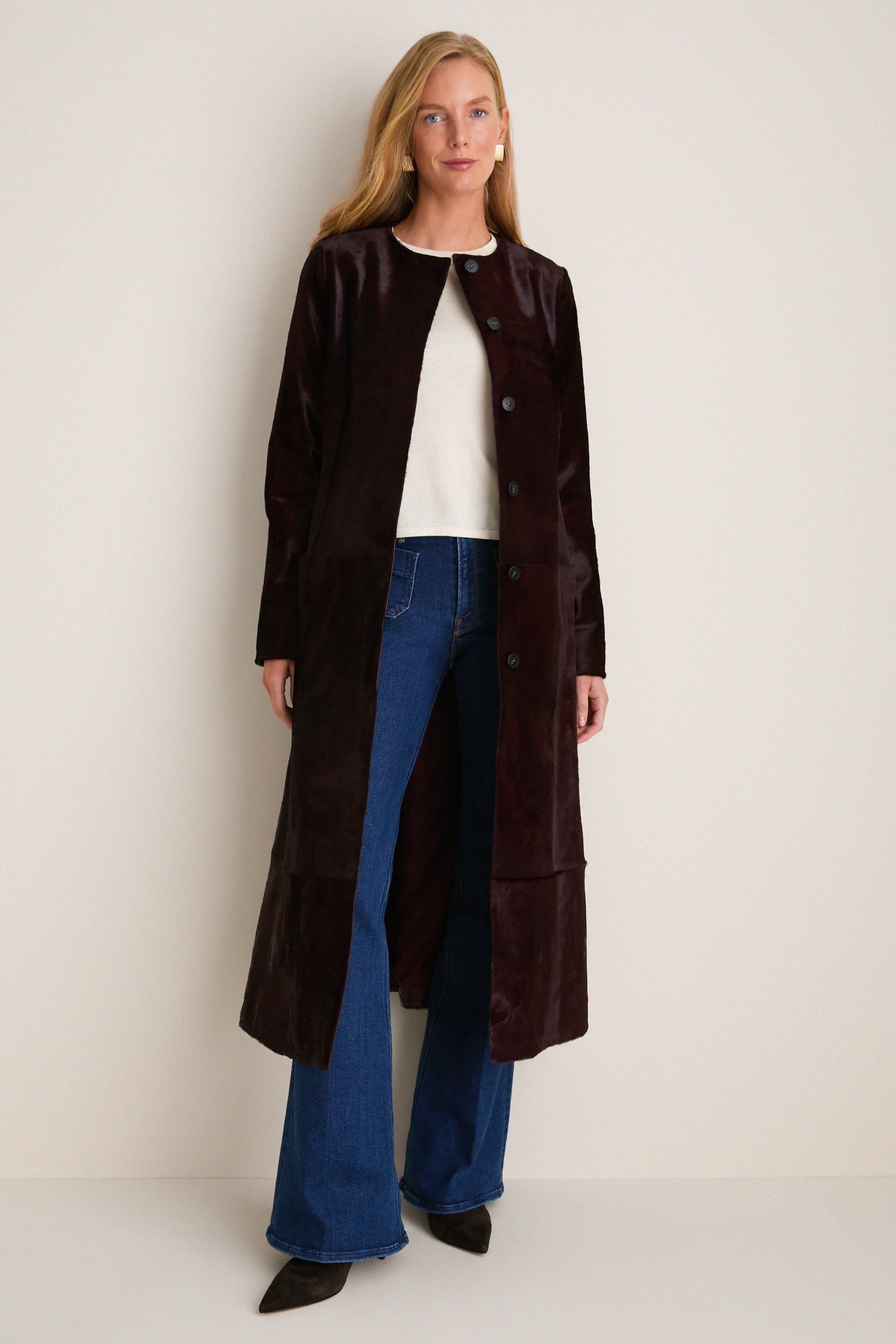 Fig Calf Hair Bowie Collarless Coat
