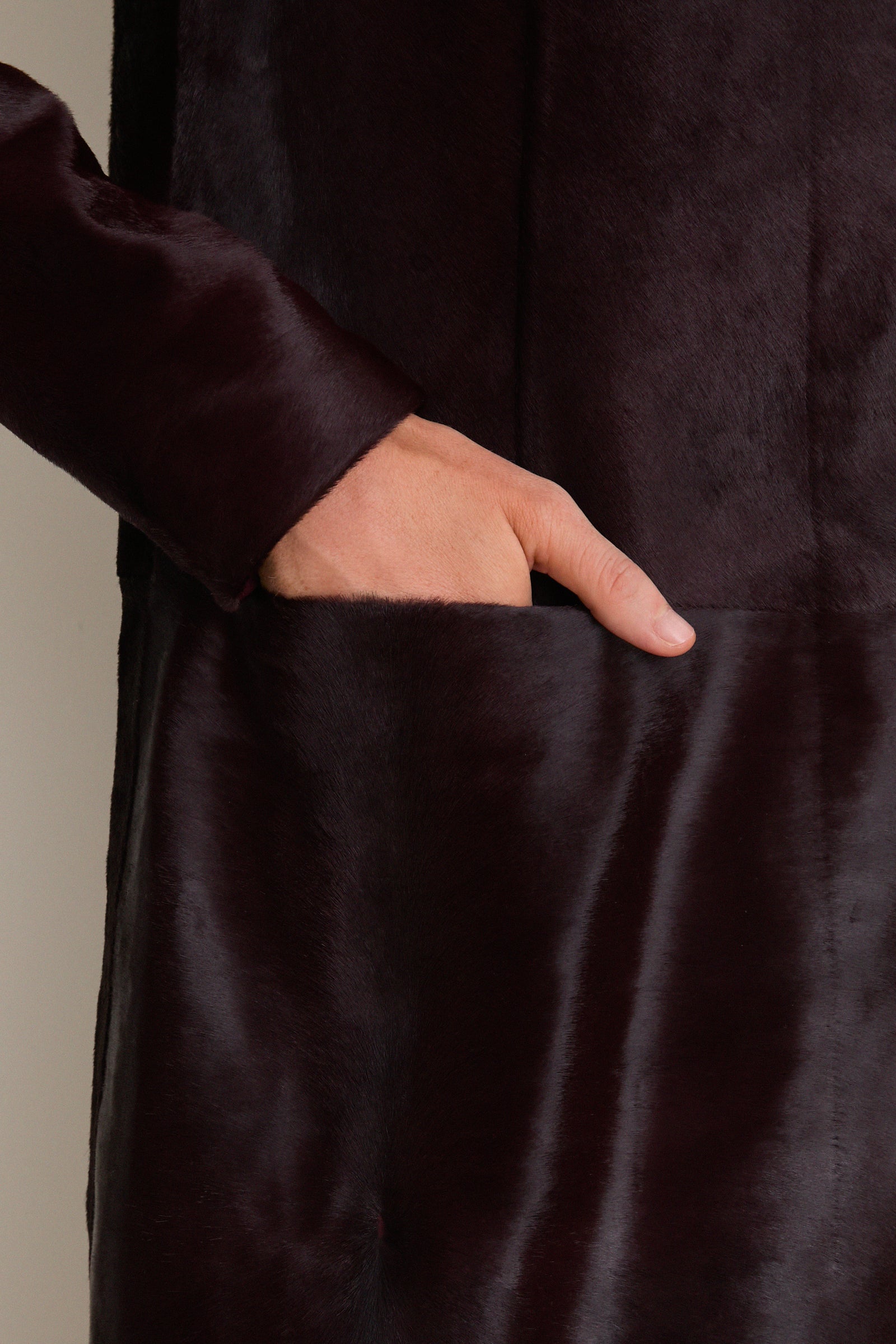 Fig Calf Hair Bowie Collarless Coat