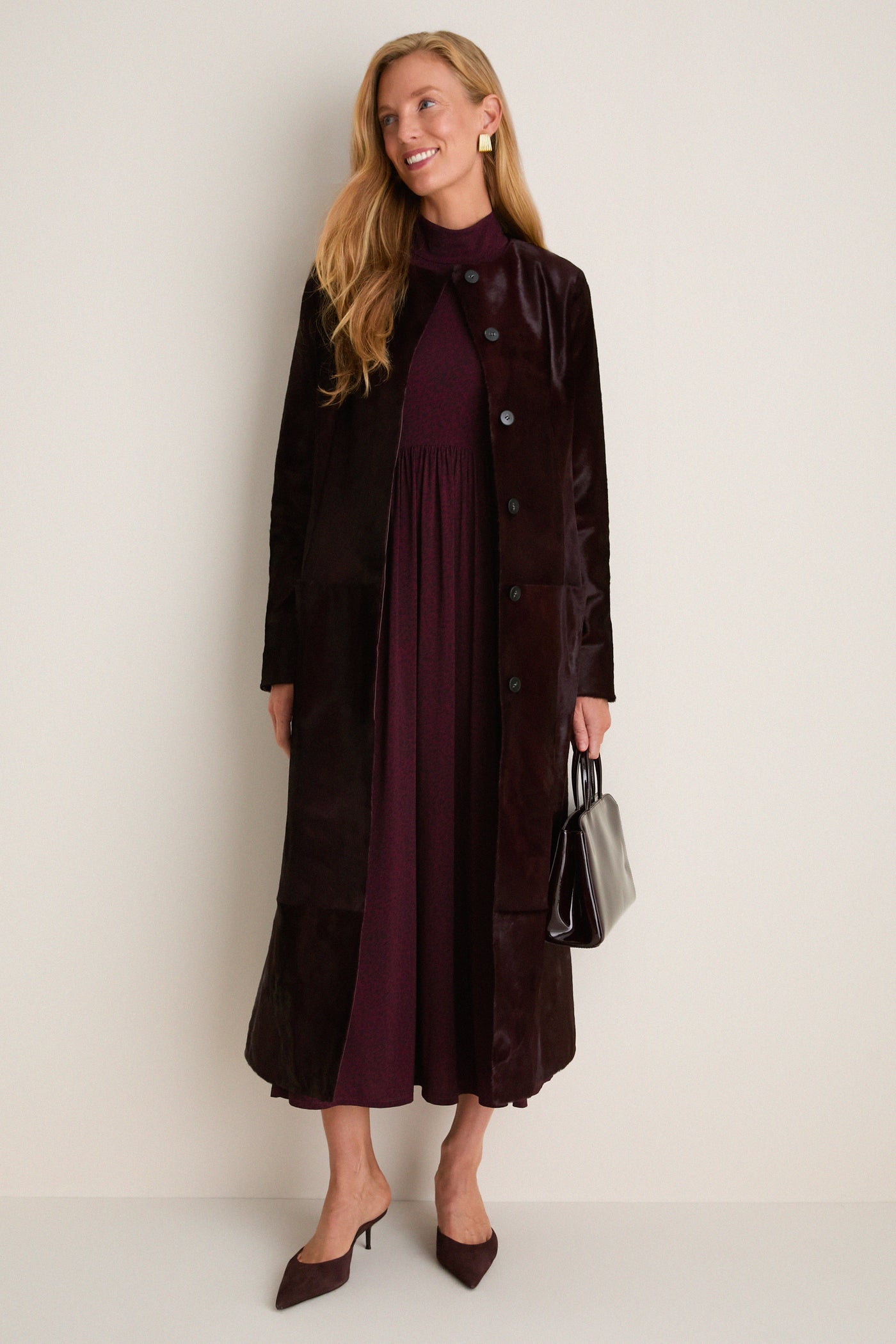 Fig Calf Hair Bowie Collarless Coat