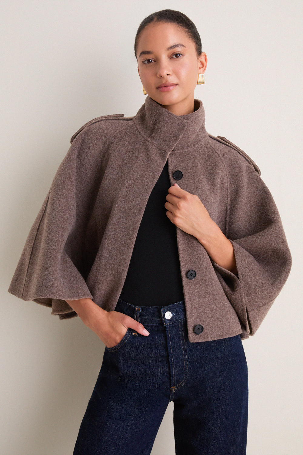 Mushroom Melange Yara Cape Jacket