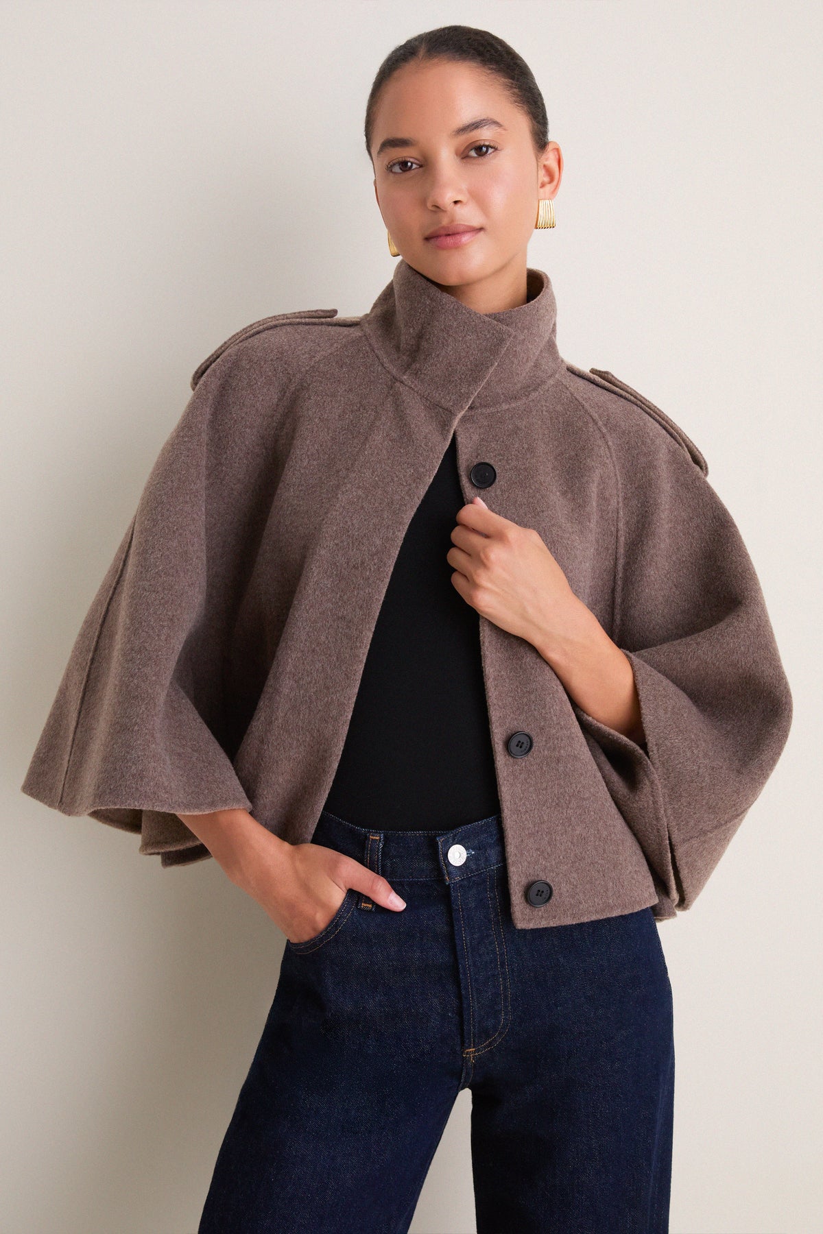 Mushroom Melange Yara Cape Jacket