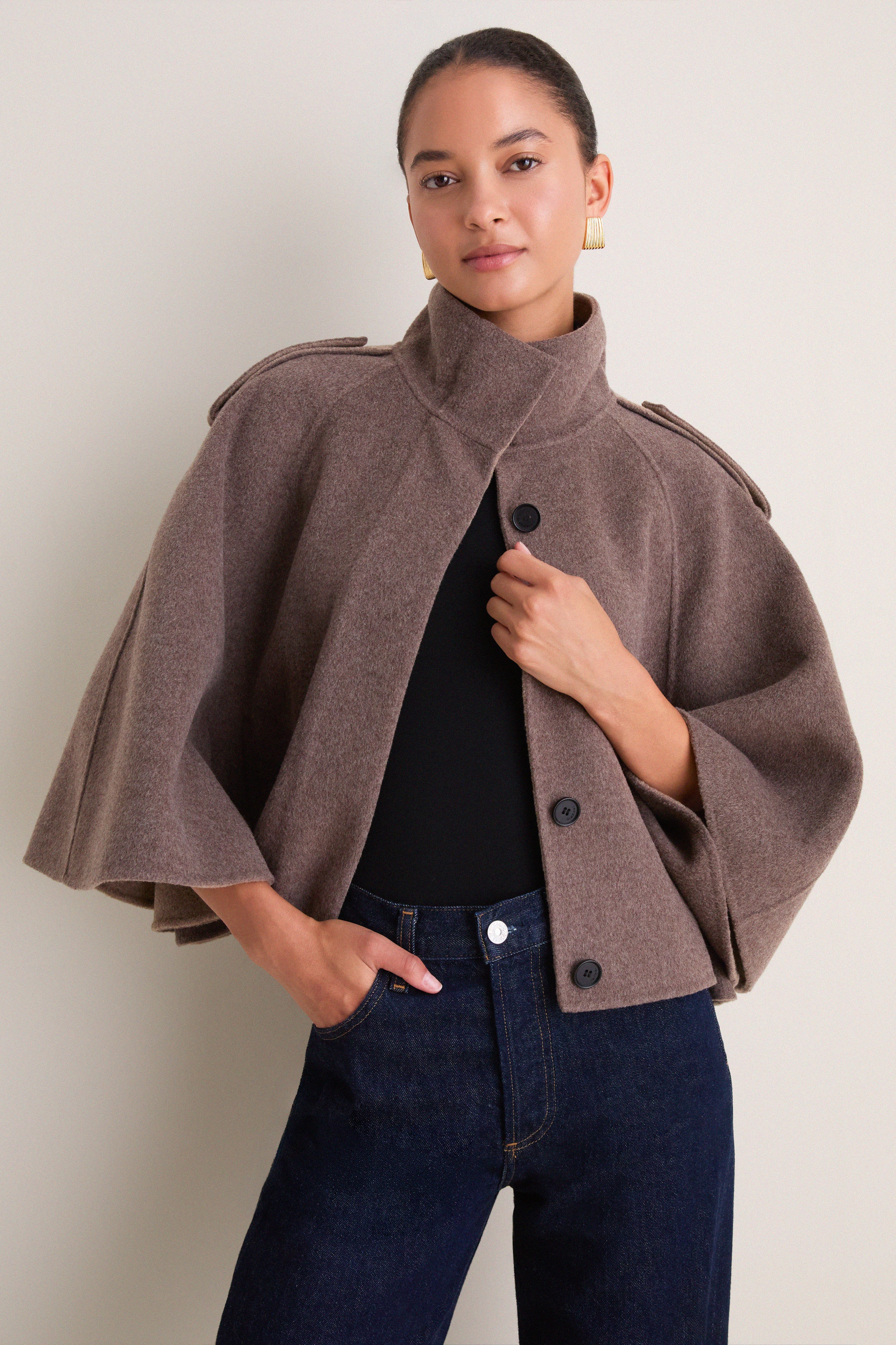 Mushroom Melange Yara Cape Jacket