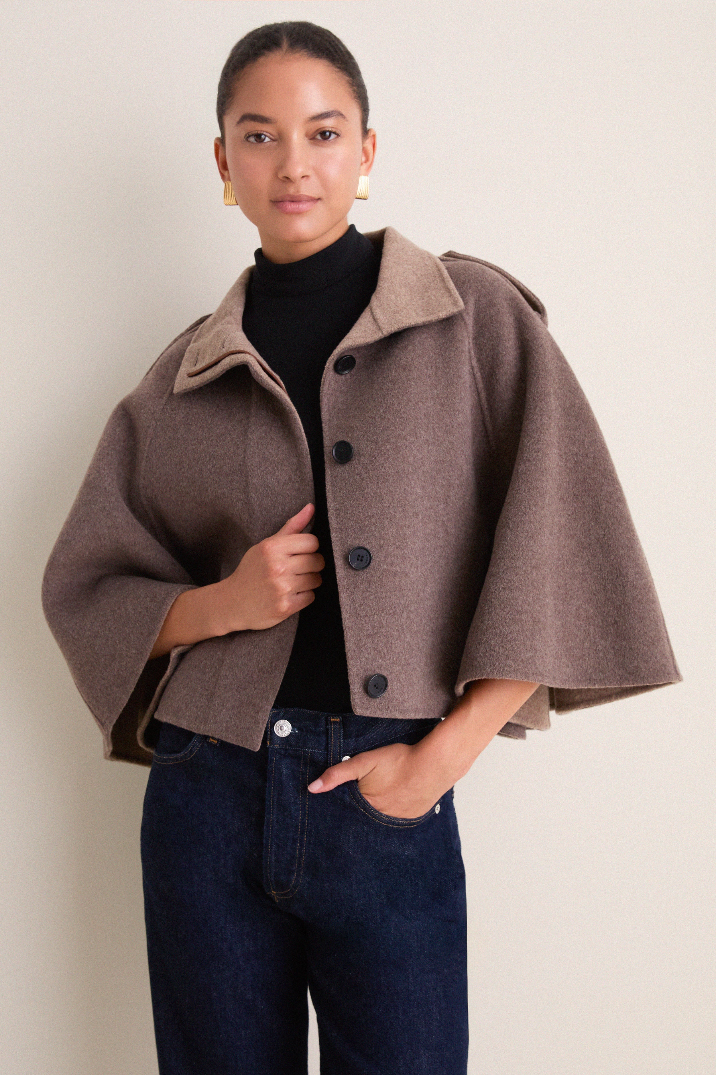 Mushroom Melange Yara Cape Jacket