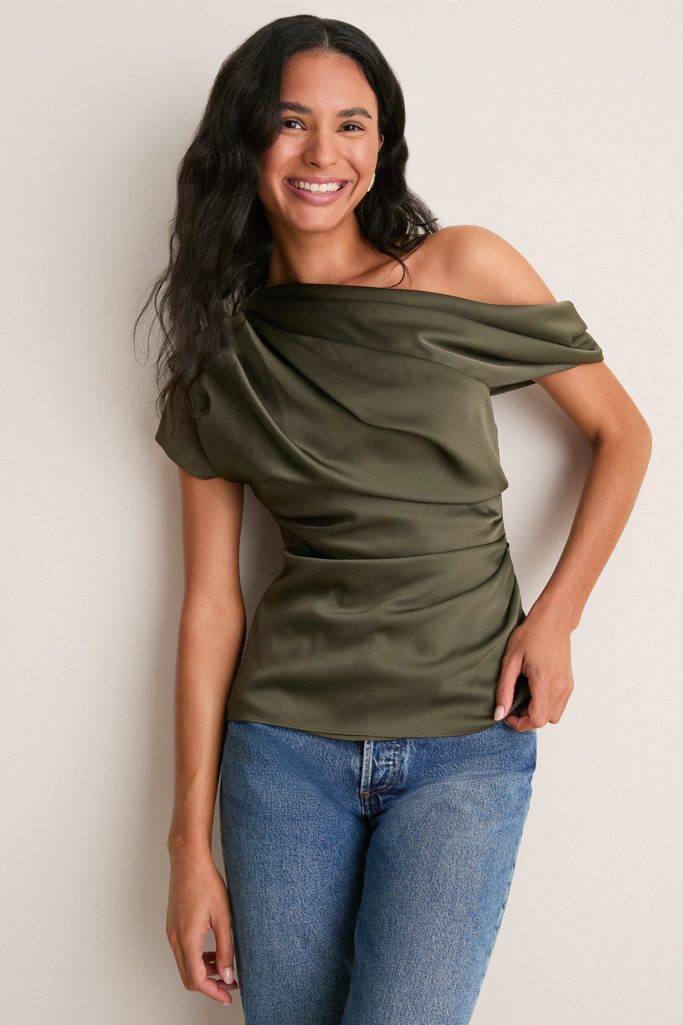 Dark Olive Phoebe Draped Top