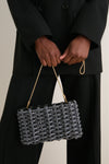 Black Gunmetal Woven Morgan Clutch