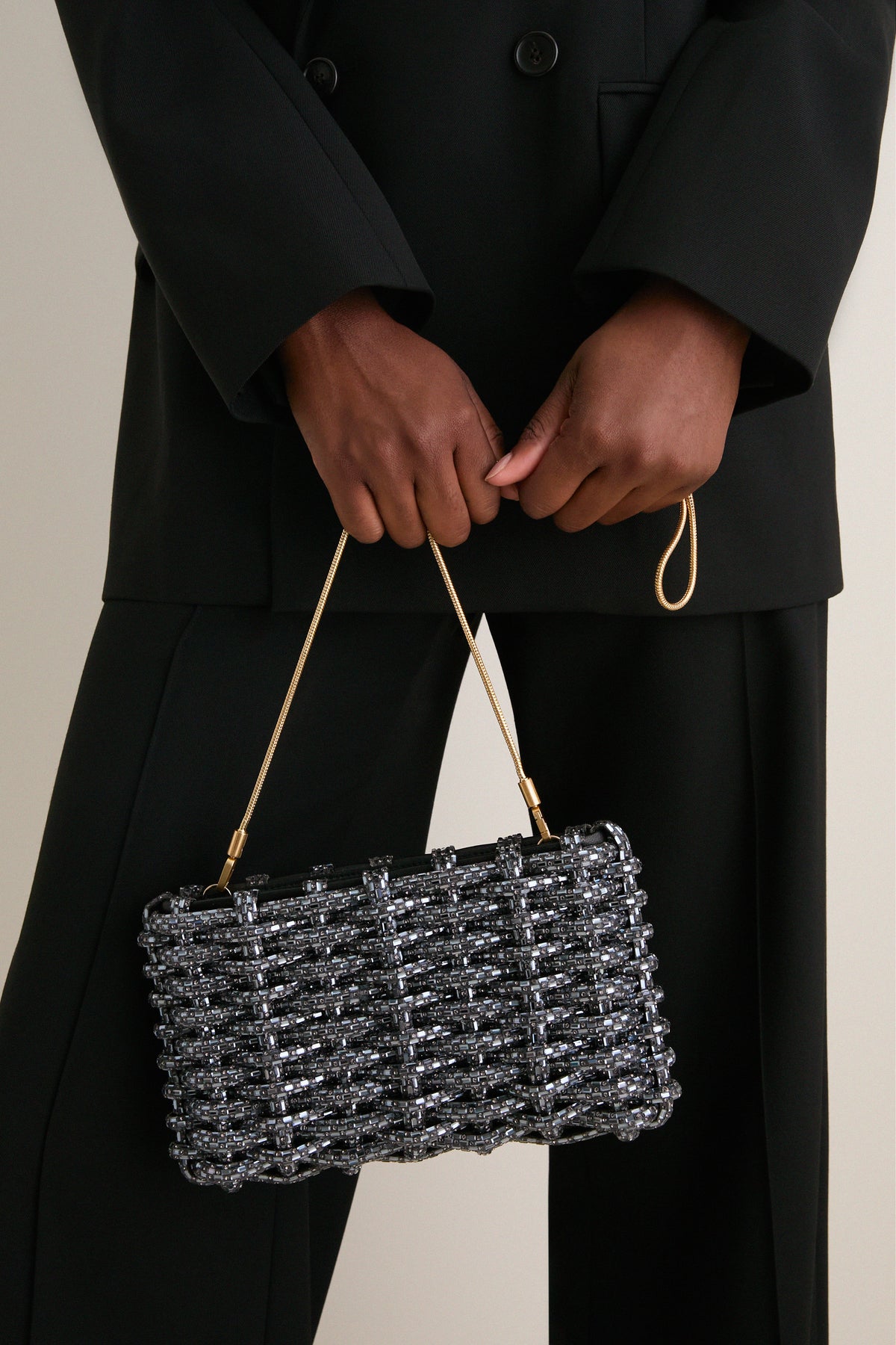 Black Gunmetal Woven Morgan Clutch