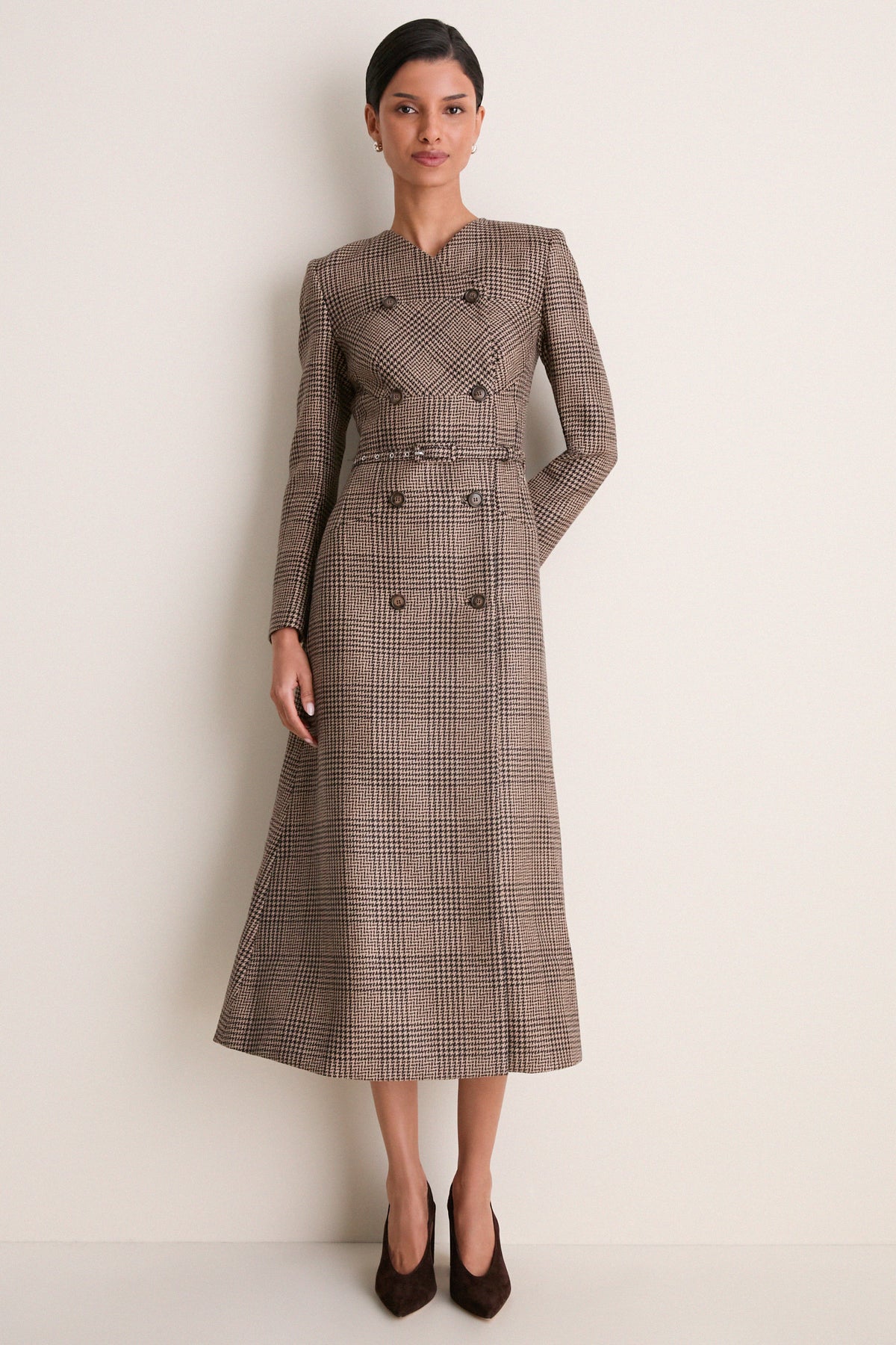 Black and Camel Check Gilliane Dress