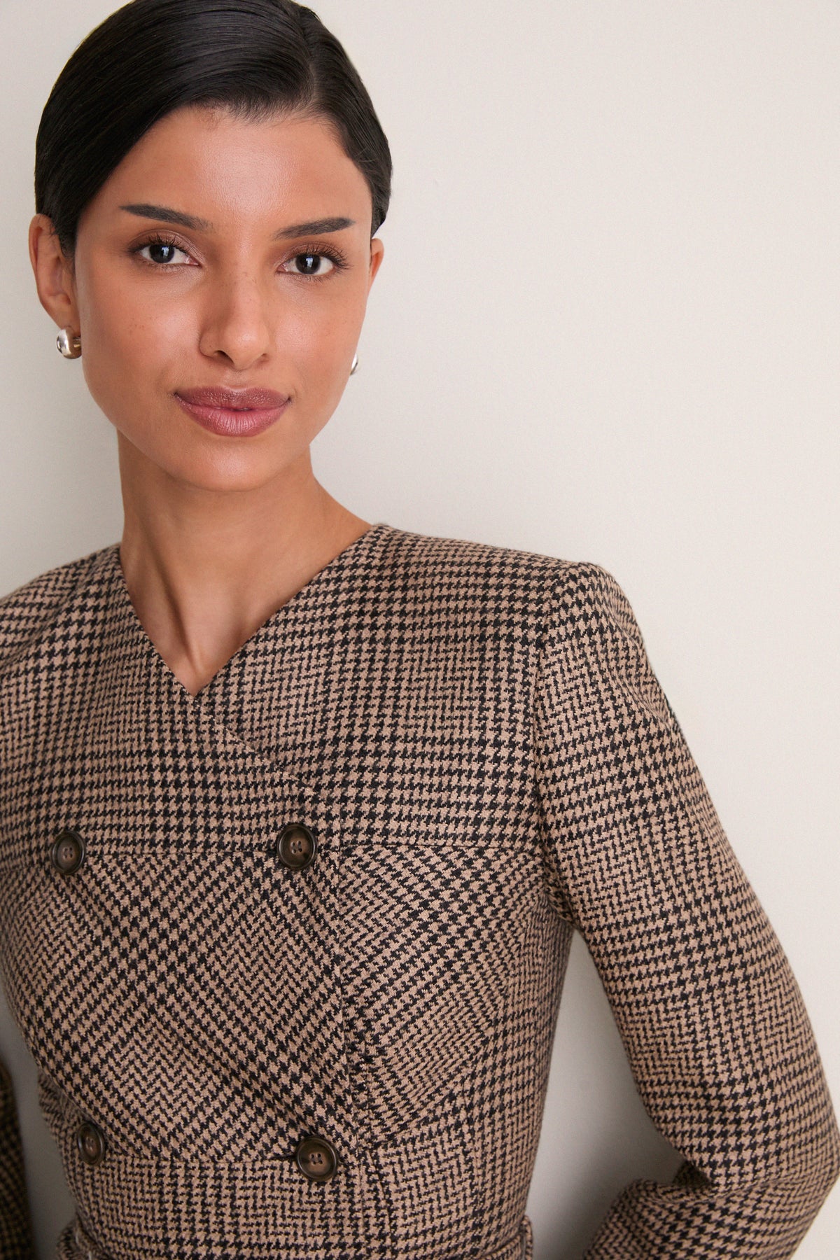 Black and Camel Check Gilliane Dress