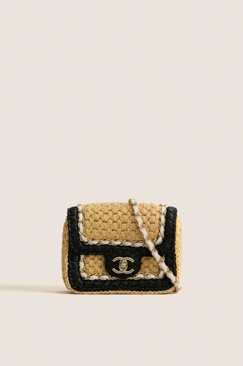 CHANEL Beige and Black Coco Mark Single Flap Chain Bag