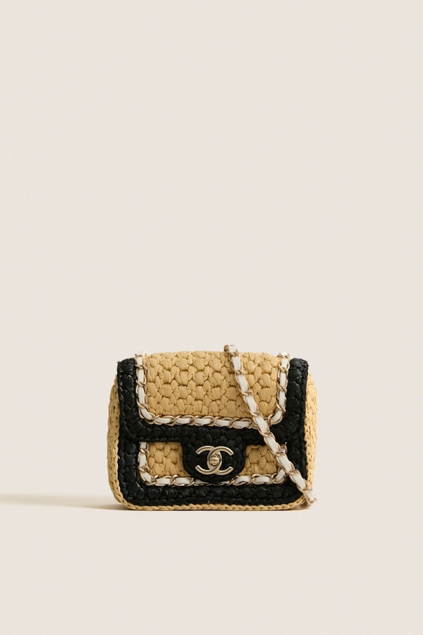 CHANEL Beige and Black Coco Mark Single Flap Chain Bag
