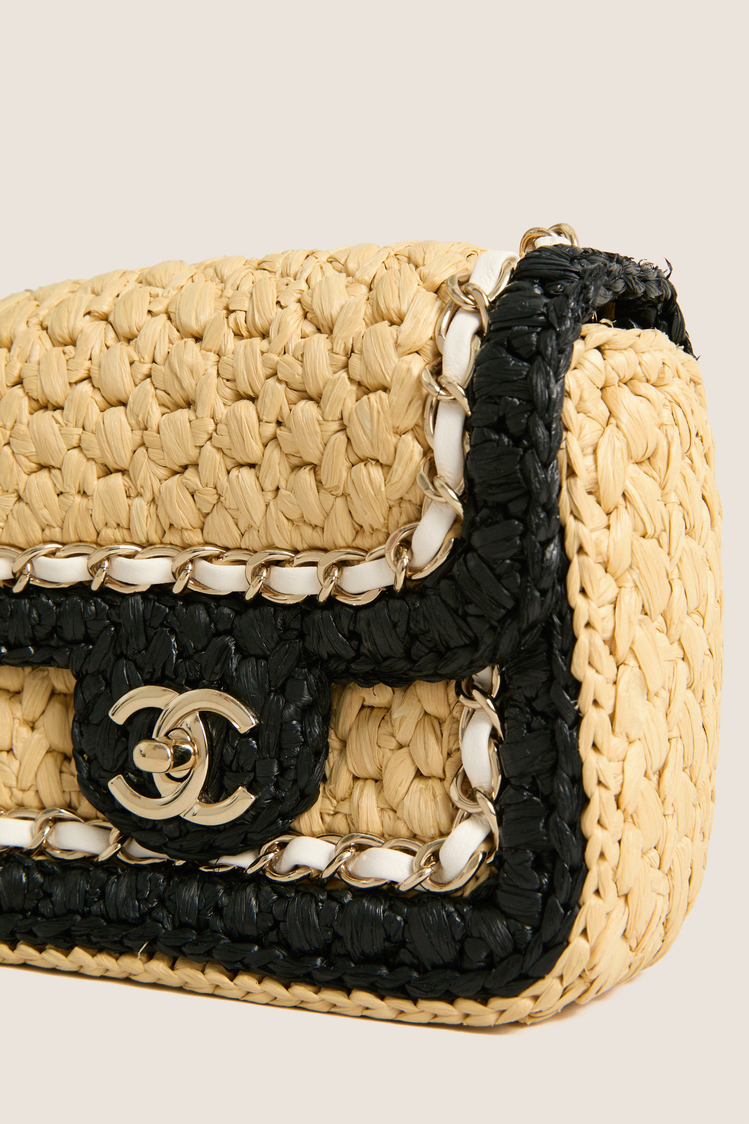 CHANEL Beige and Black Coco Mark Single Flap Chain Bag