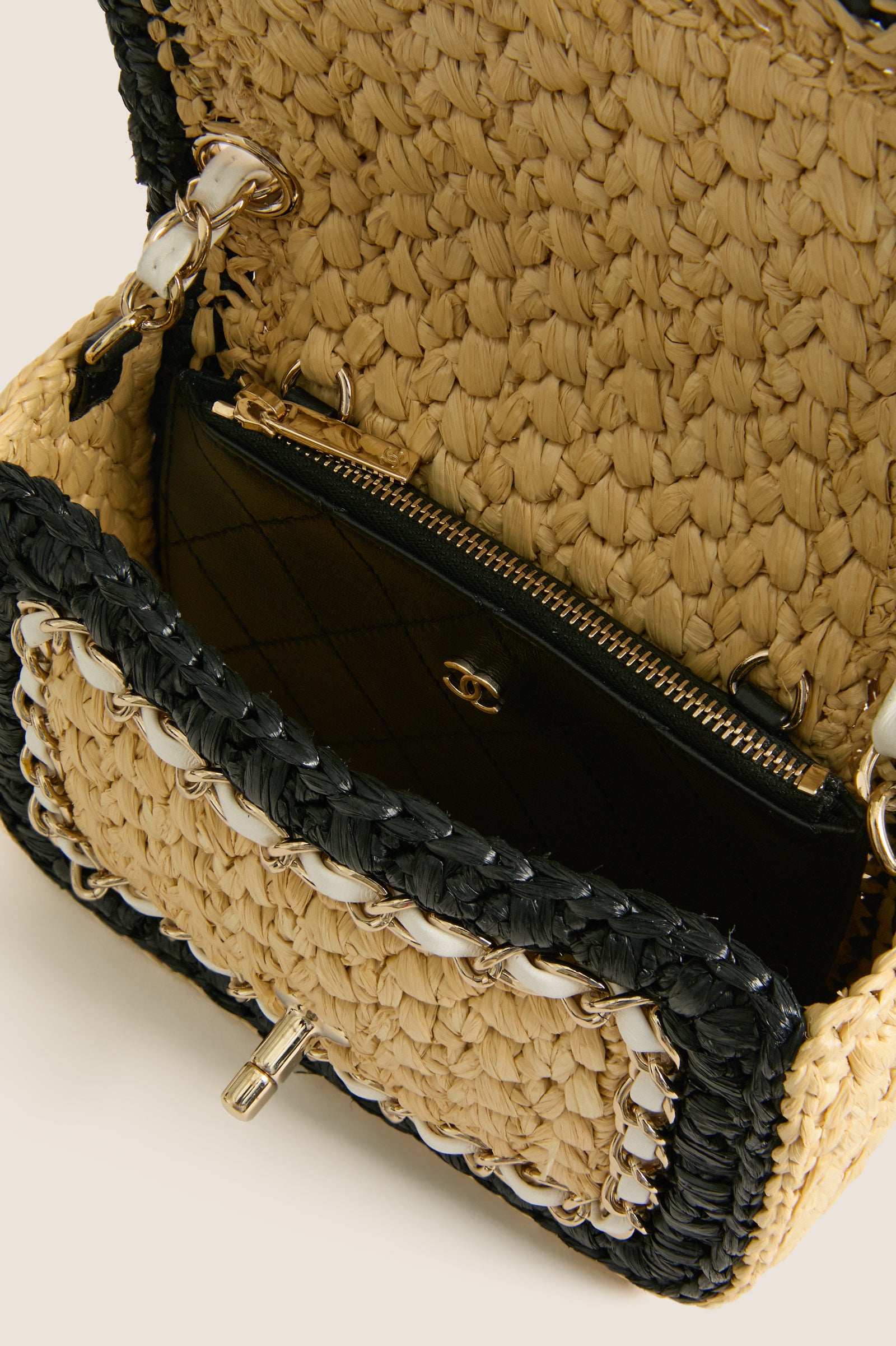 CHANEL Beige and Black Coco Mark Single Flap Chain Bag
