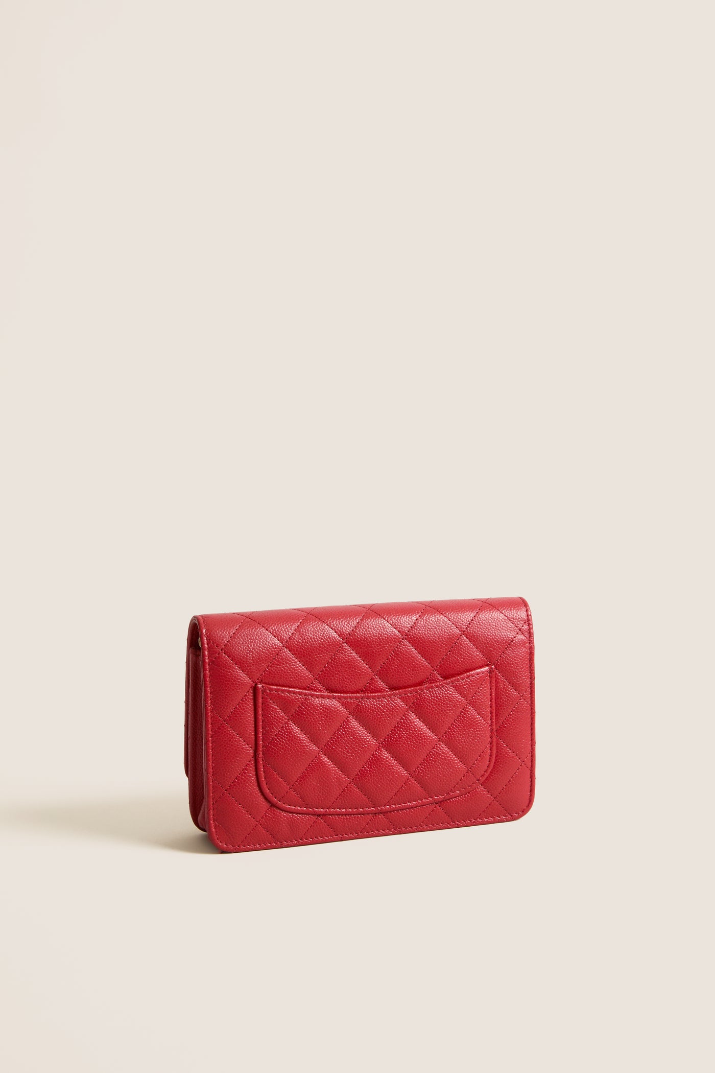 CHANEL Red Matelasse Chain Wallet