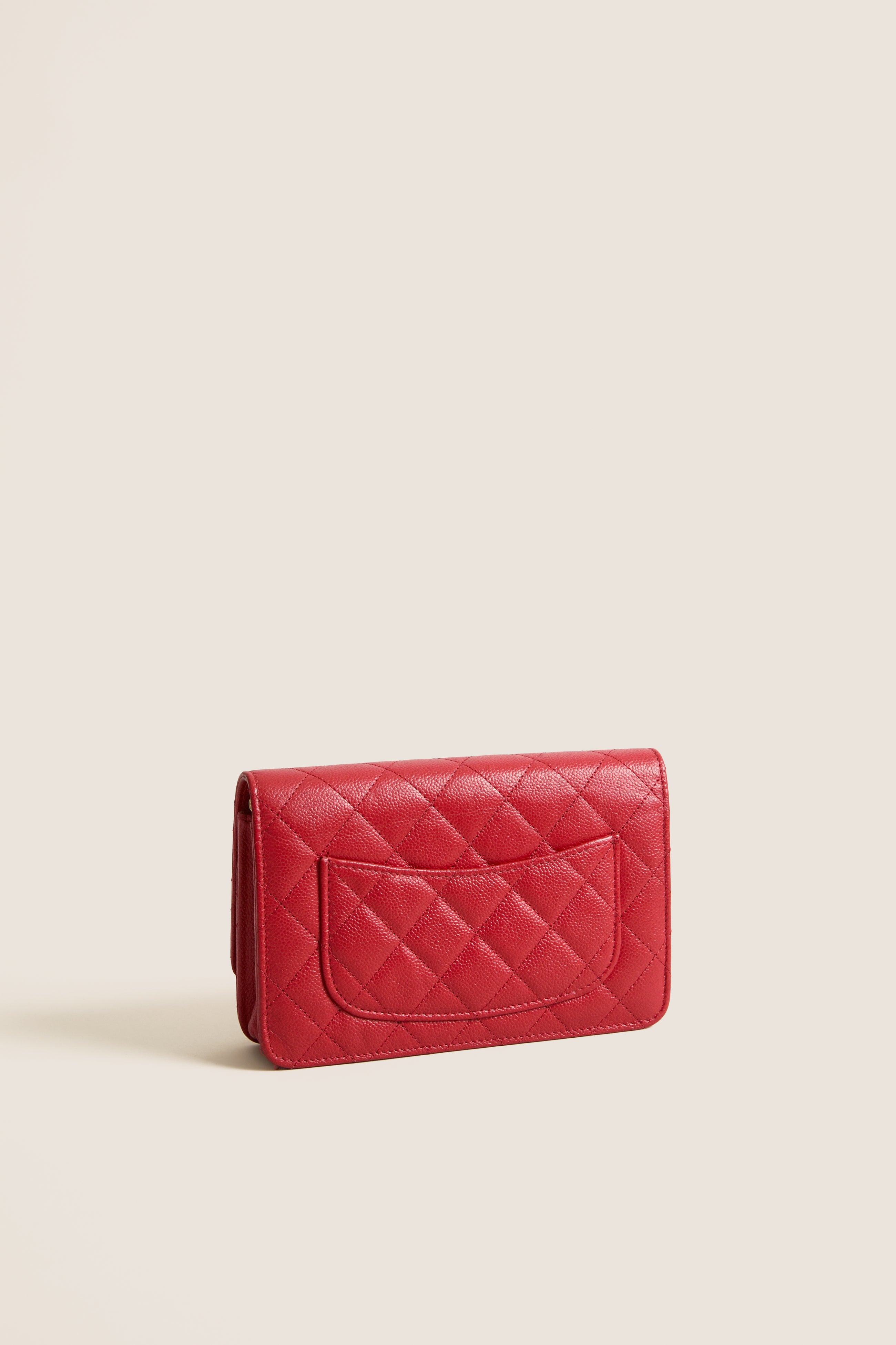 CHANEL Red Matelasse Chain Wallet