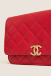 CHANEL Red Matelasse Chain Wallet