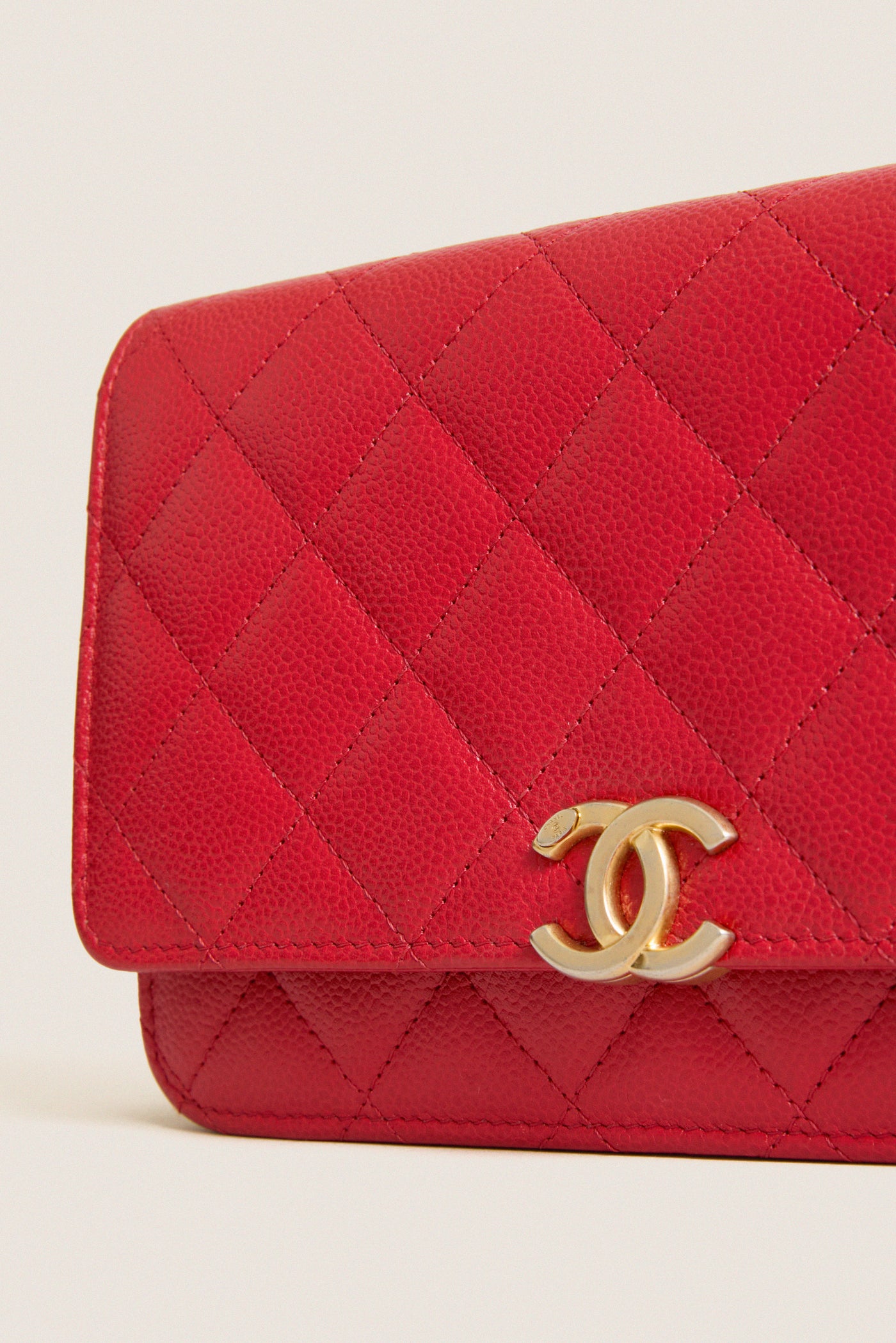 CHANEL Red Matelasse Chain Wallet