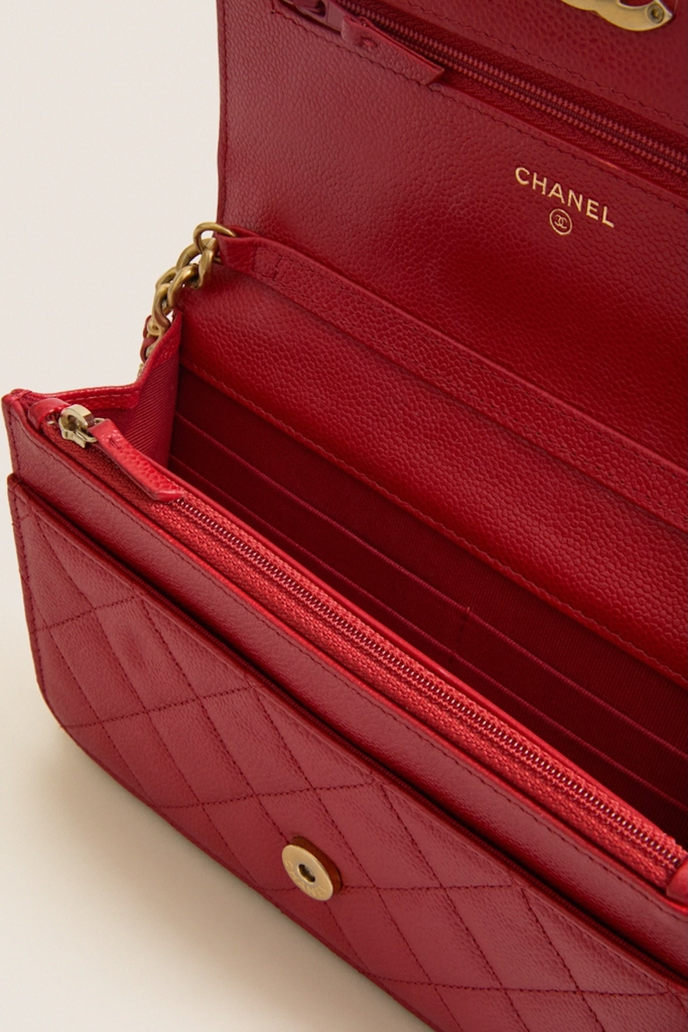 CHANEL Red Matelasse Chain Wallet