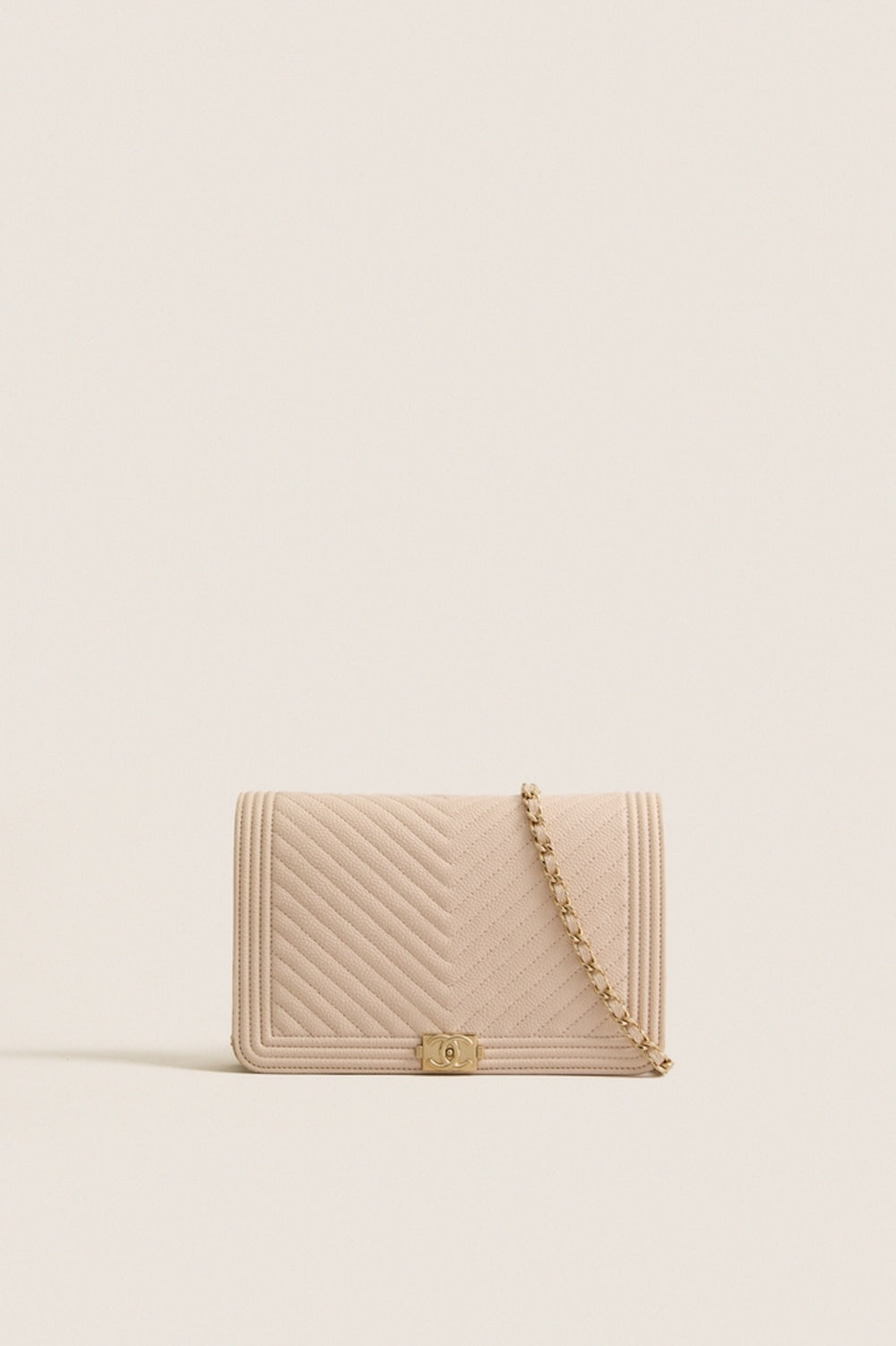 CHANEL Beige Boy Matelasse Shoulder Bag Grained Calfskin