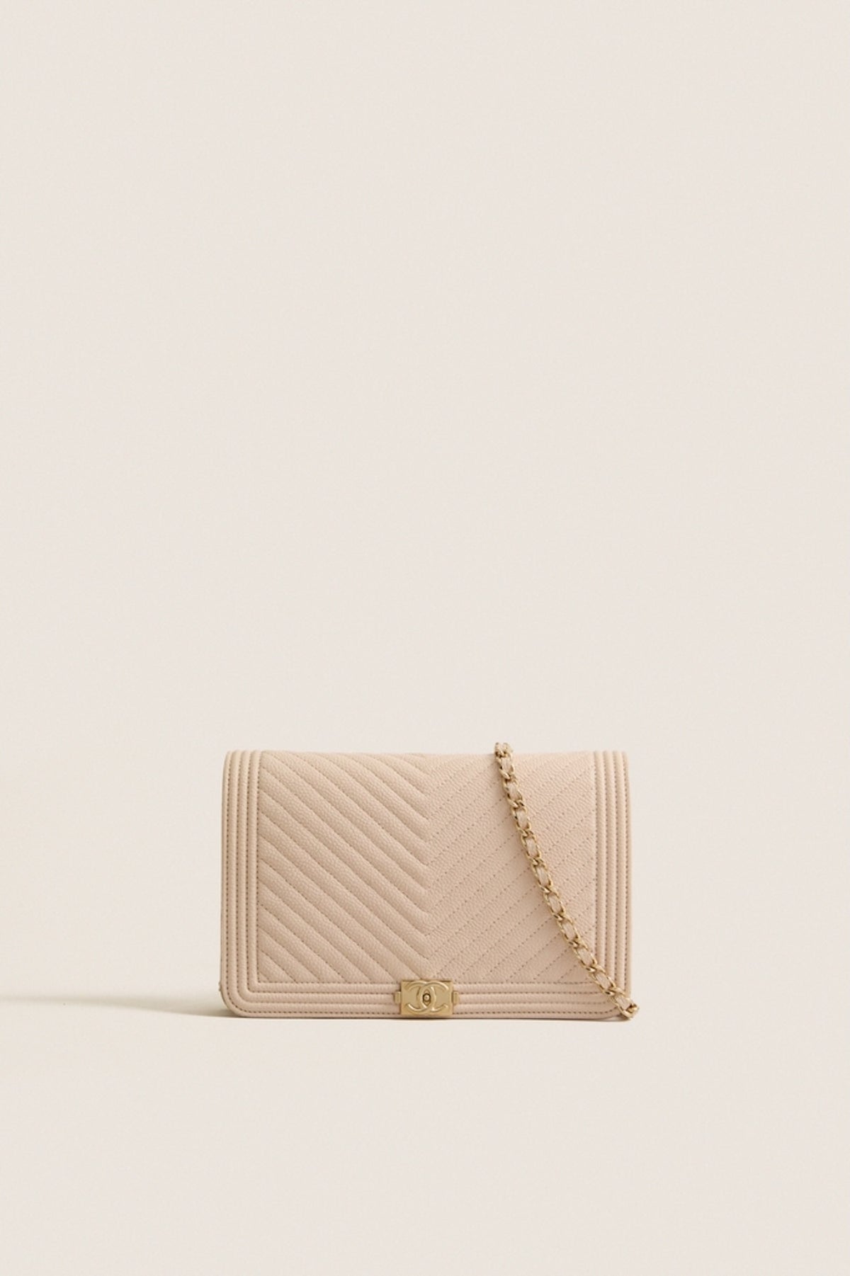 CHANEL Beige Boy Matelasse Shoulder Bag Grained Calfskin