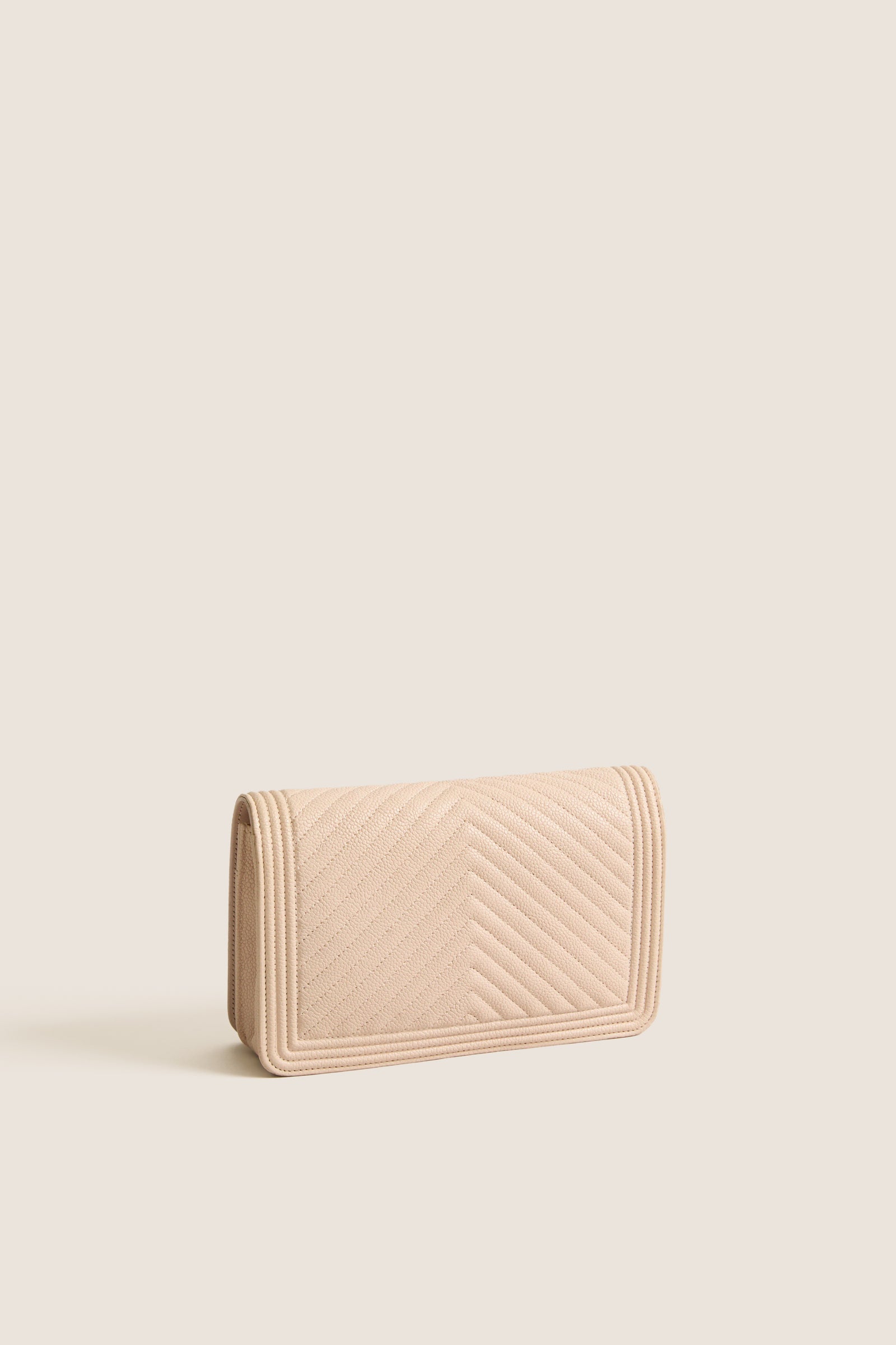 CHANEL Beige Boy Matelasse Shoulder Bag Grained Calfskin