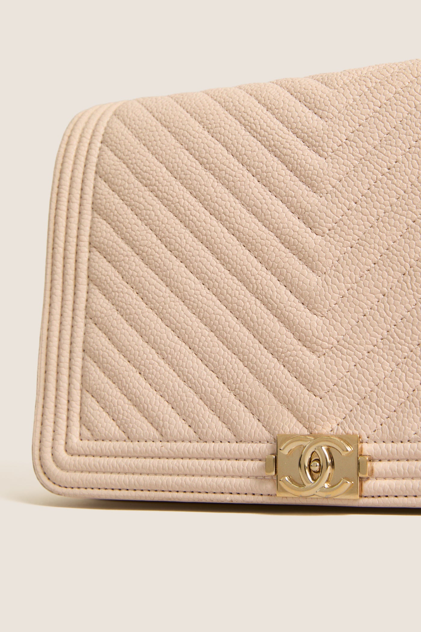 CHANEL Beige Boy Matelasse Shoulder Bag Grained Calfskin