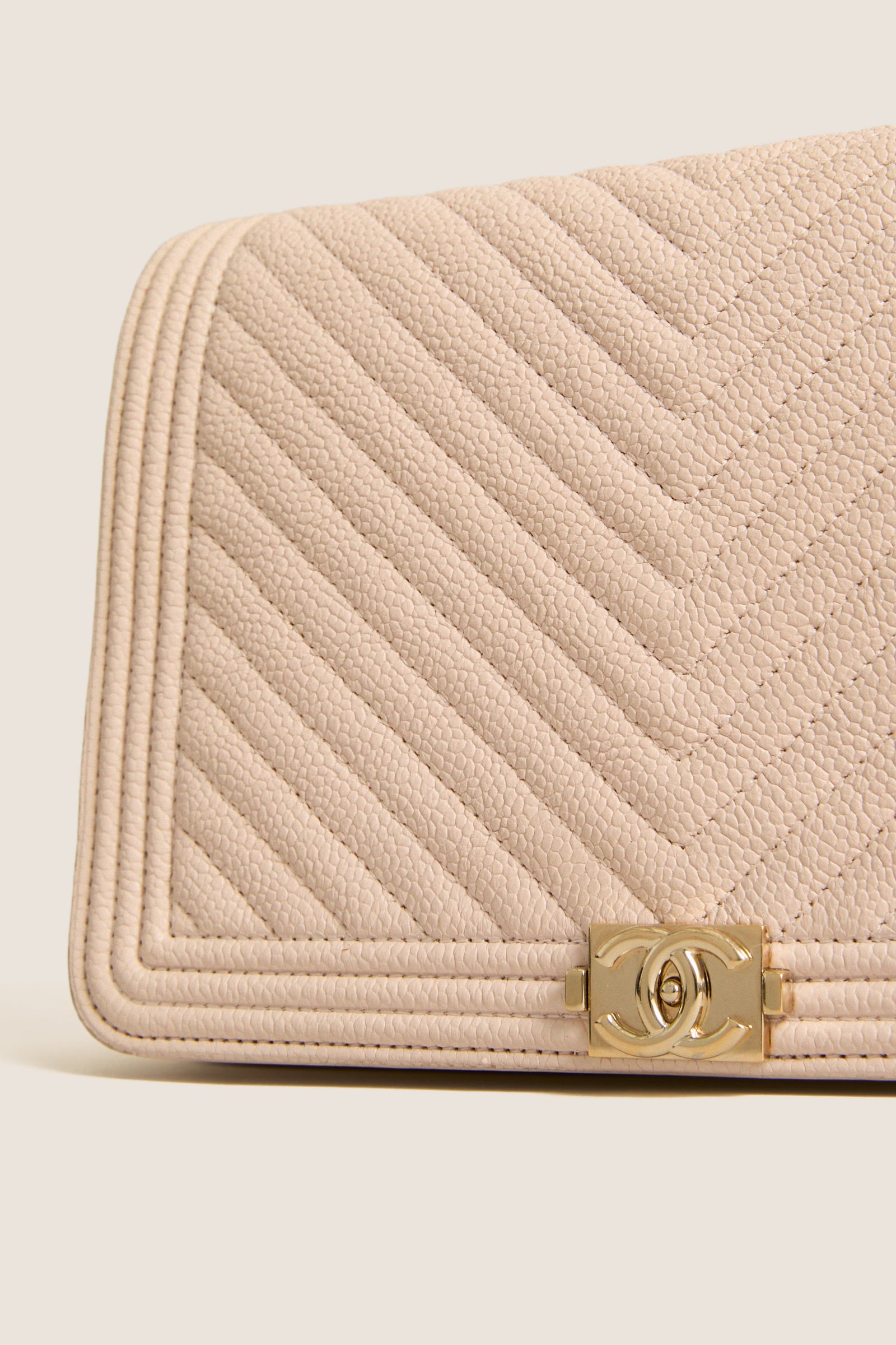 CHANEL Beige Boy Matelasse Shoulder Bag Grained Calfskin