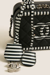 CHANEL Black White Caviar Filigree Small Vanity Case Crossbody with Red Leather Interior