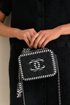 CHANEL Black White Caviar Filigree Small Vanity Case Crossbody with Red Leather Interior