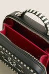 CHANEL Black White Caviar Filigree Small Vanity Case Crossbody with Red Leather Interior