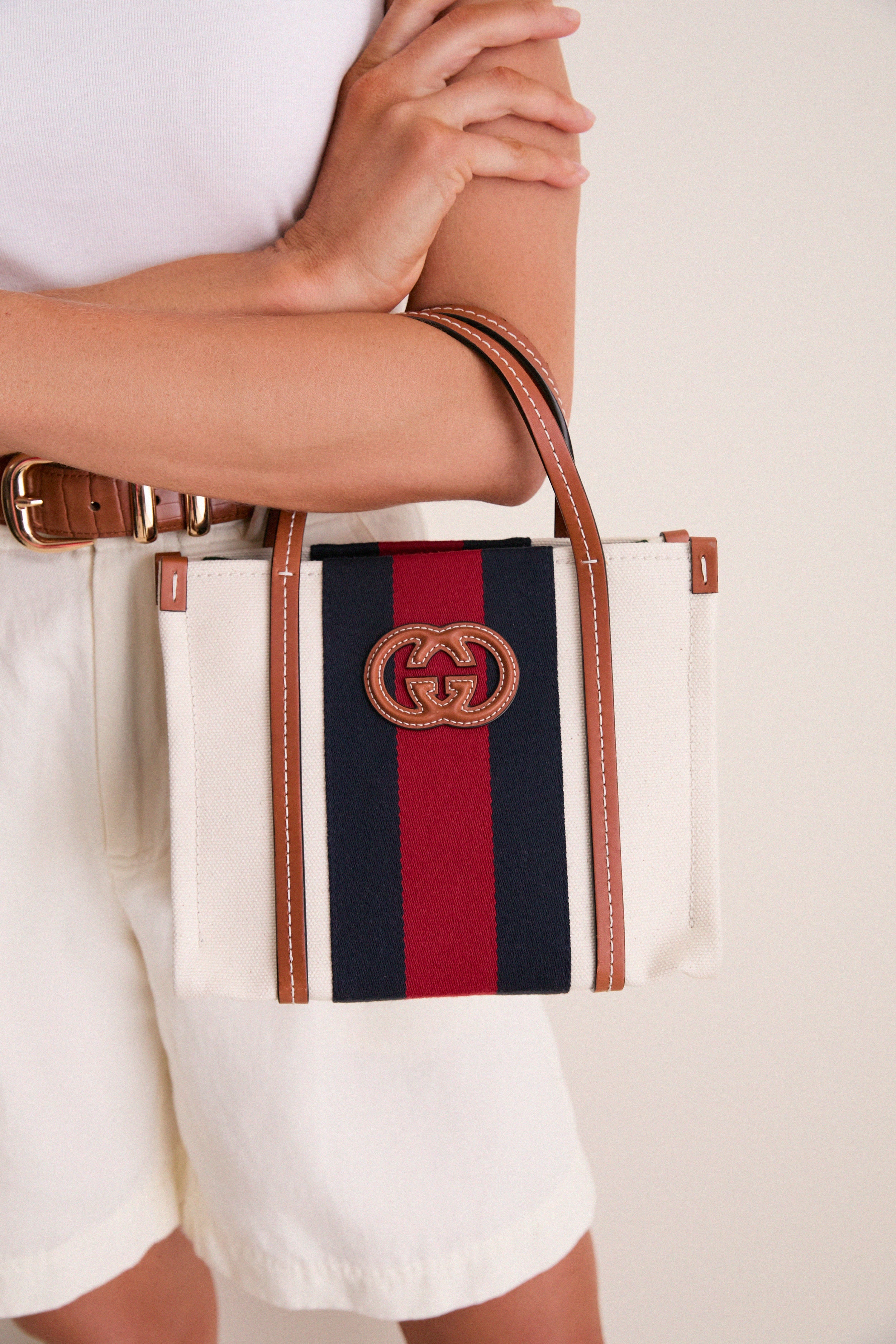 GUCCI Beige Interlocking G X Leather Two-Way Handbag | Tuckernuck