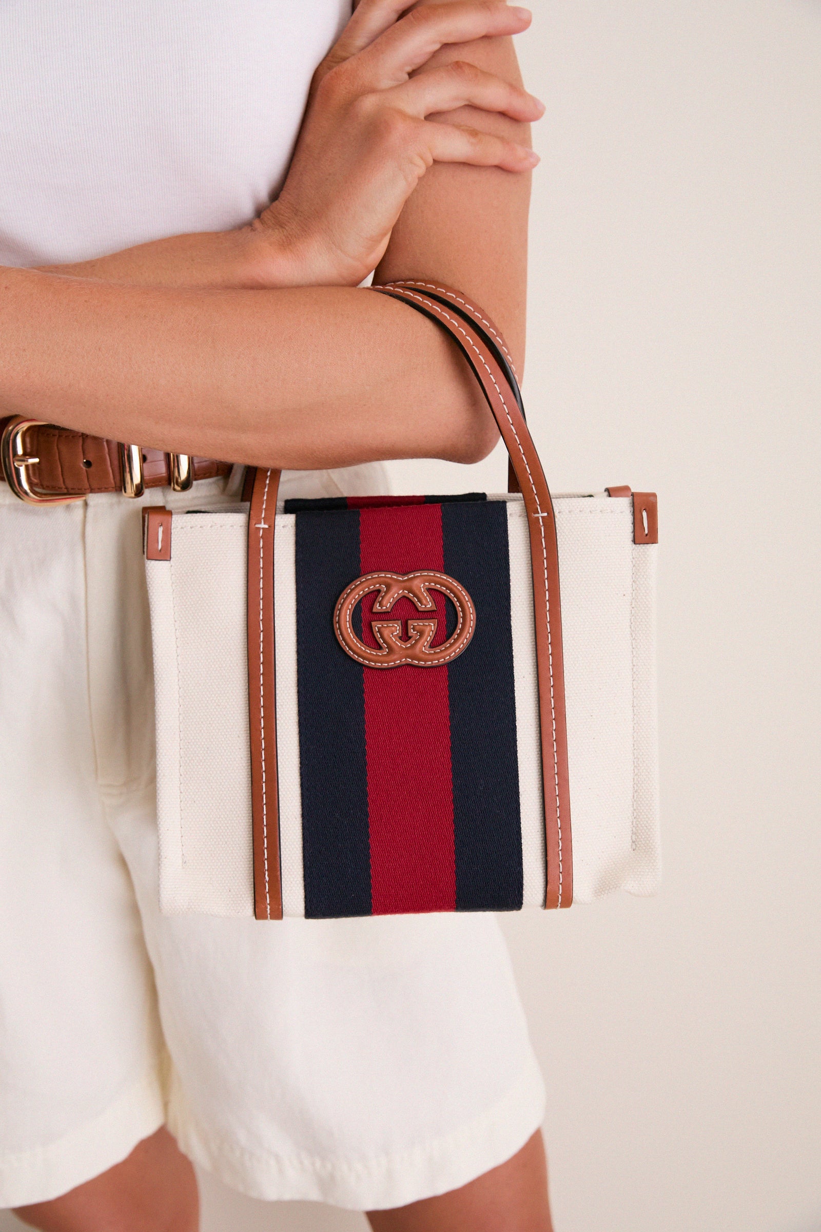 GUCCI Beige Interlocking G X Leather Two-Way Handbag
