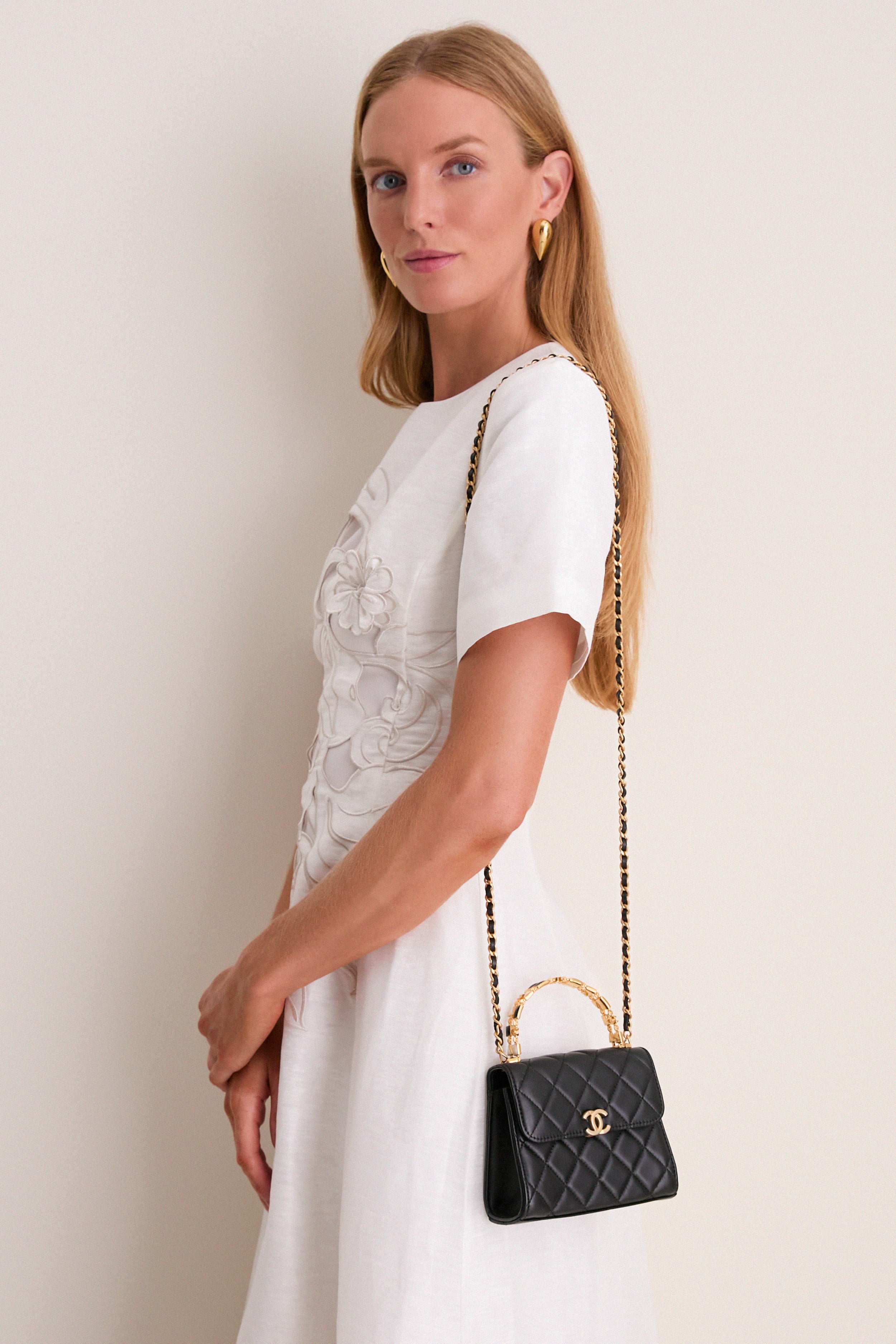 CHANEL Black Matelasse Two-Way Handbag Top Handle | Tuckernuck