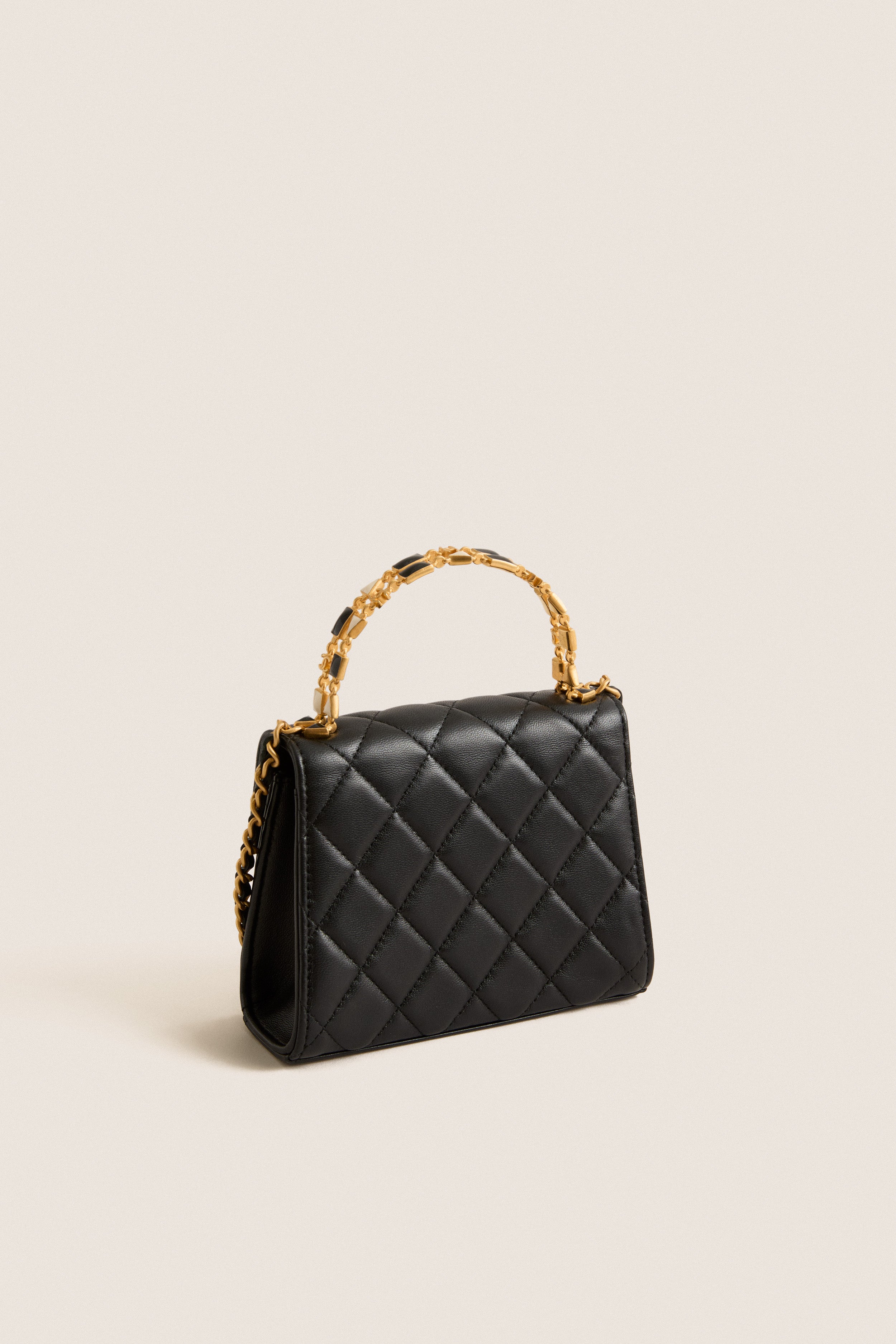 CHANEL Black Matelasse Two-Way Handbag Top Handle