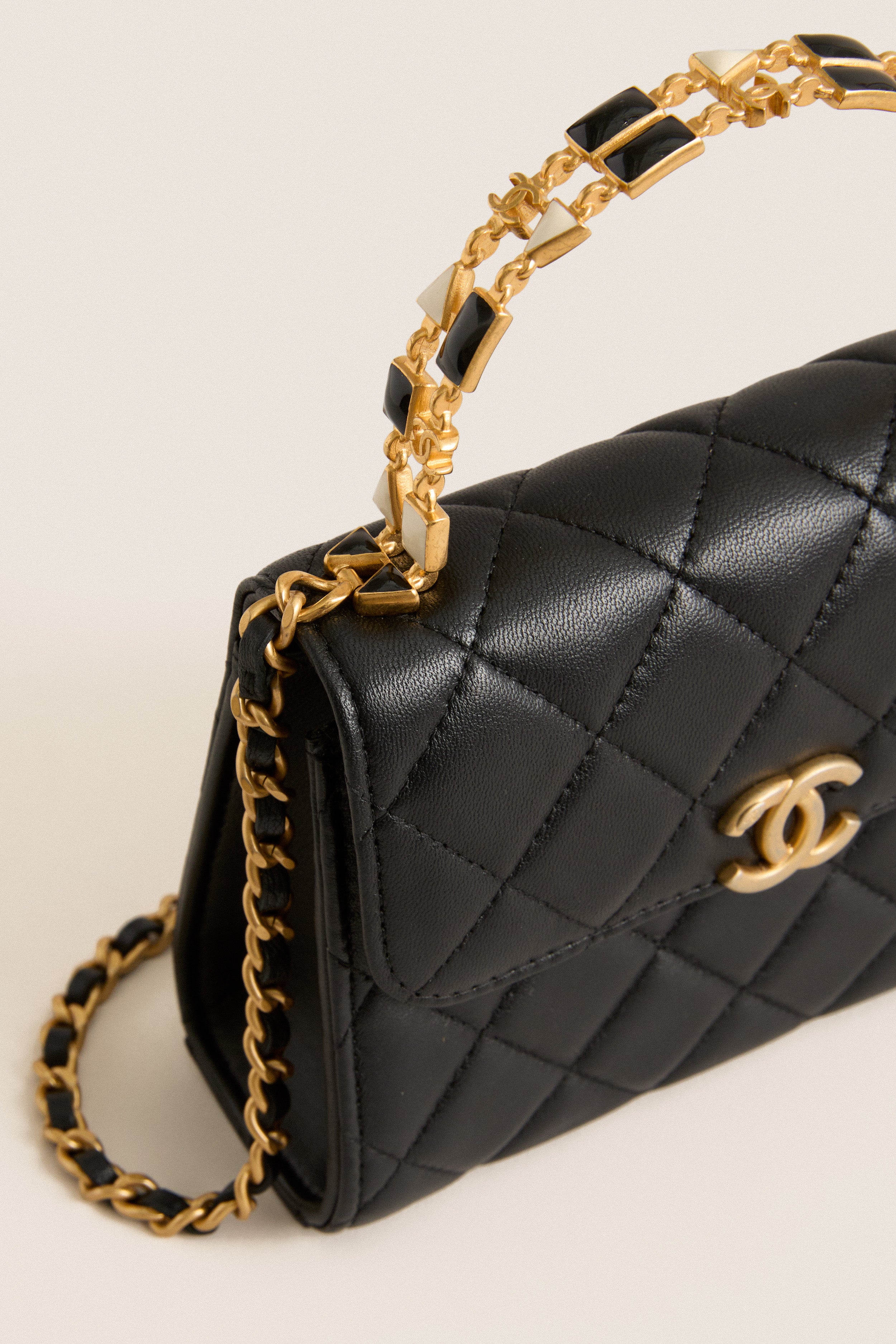 CHANEL Black Matelasse Two-Way Handbag Top Handle | Tuckernuck