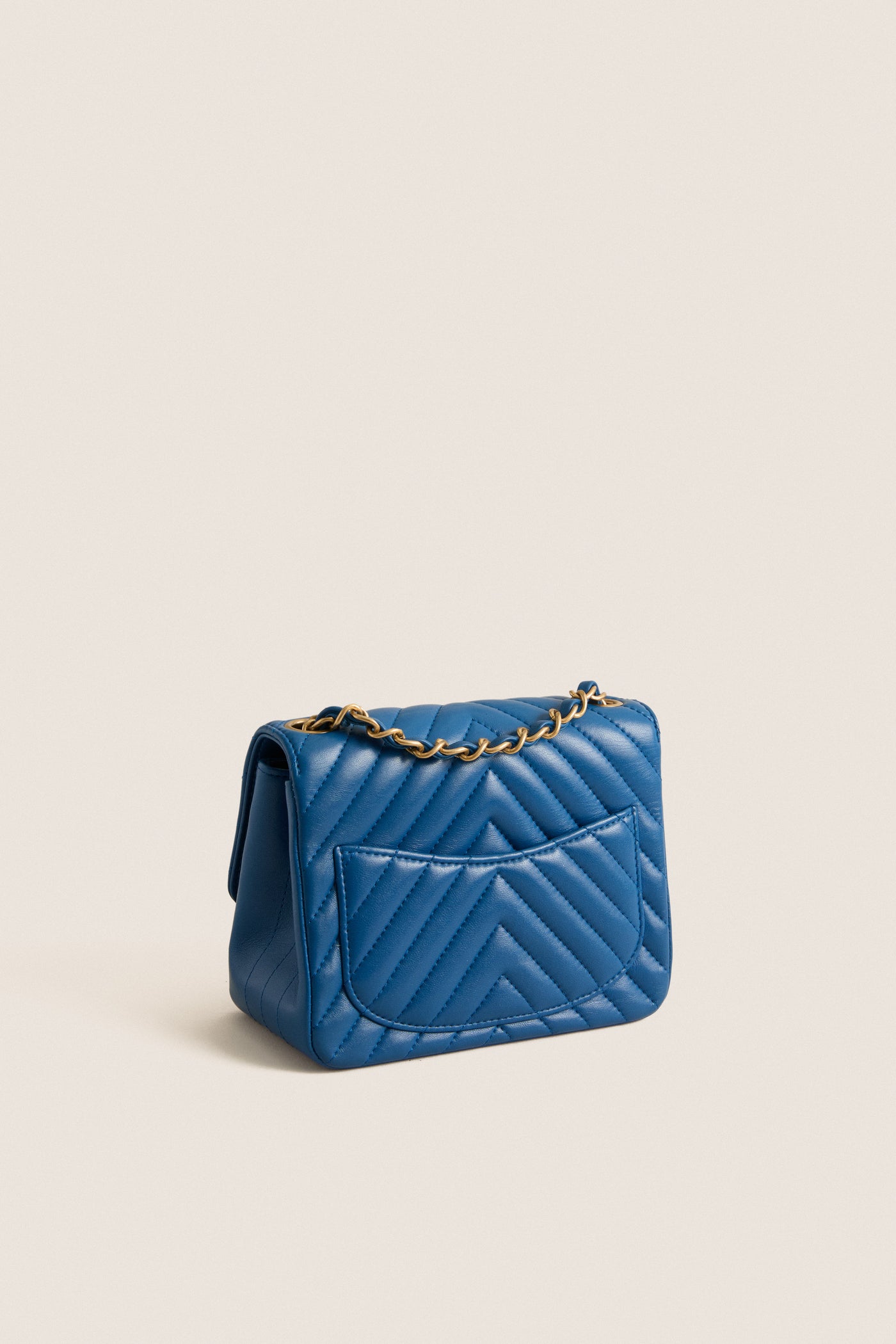 CHANEL V Stitch Blue Chevron Single Flap Chain Bag