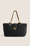 CHANEL Navy Blue Coco Mark X Leather Chain Tote Bag