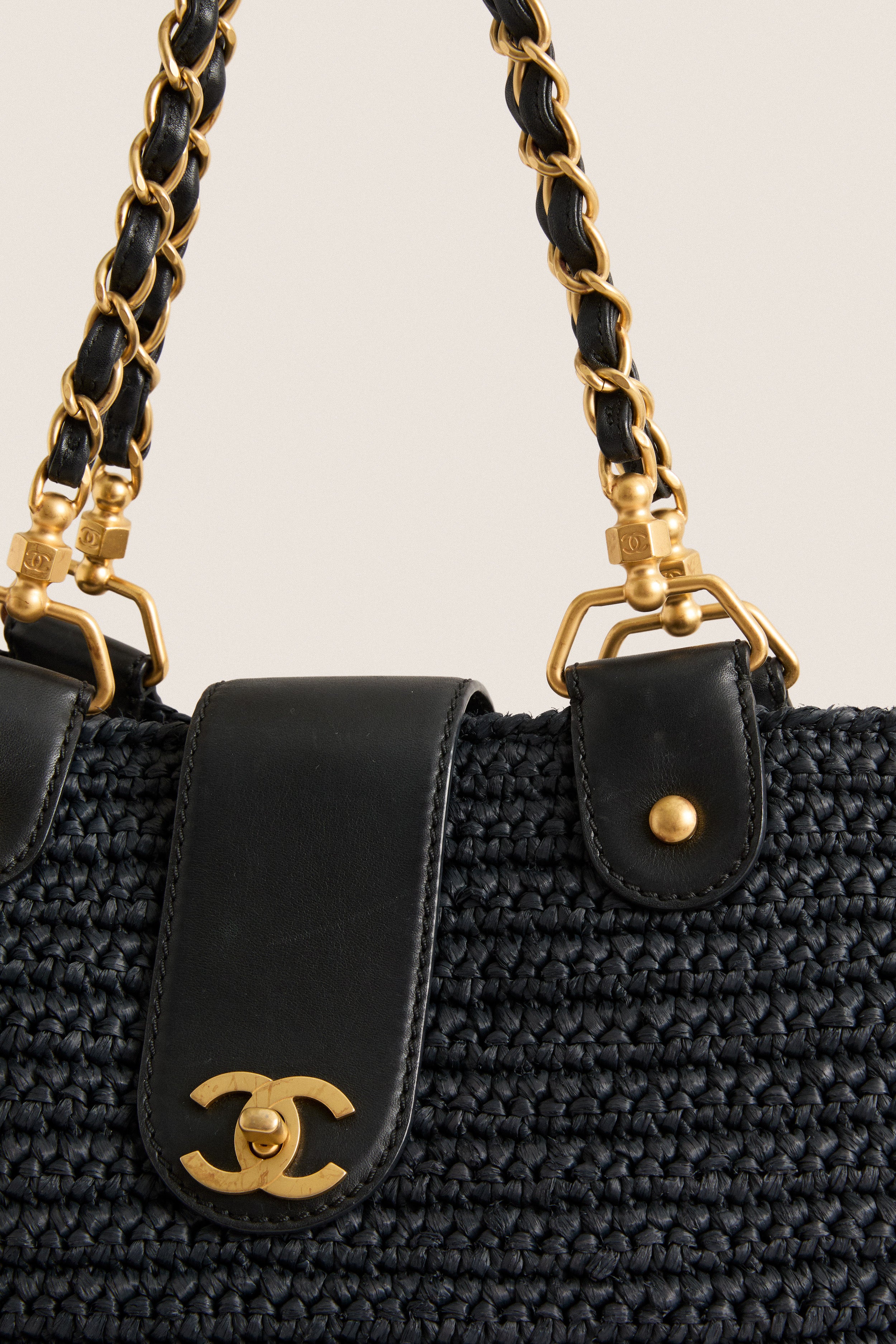 CHANEL Navy Blue Coco Mark X Leather Chain Tote Bag
