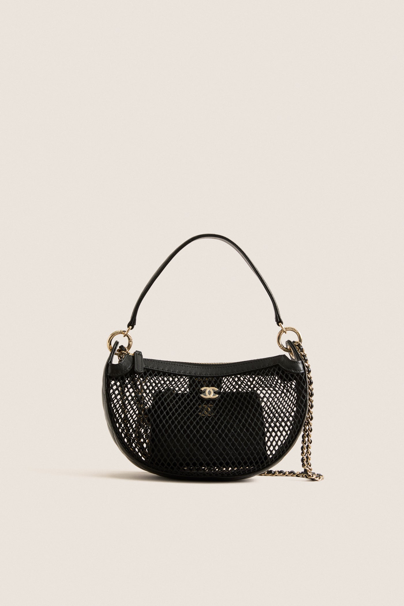 CHANEL Black Coco Mark Two-Way Shoulder Bag Half Moon