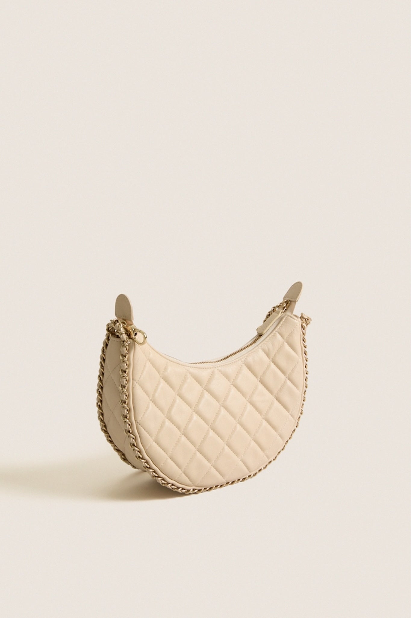 CHANEL Light Beige Lambskin Quilted Small Hobo Bag