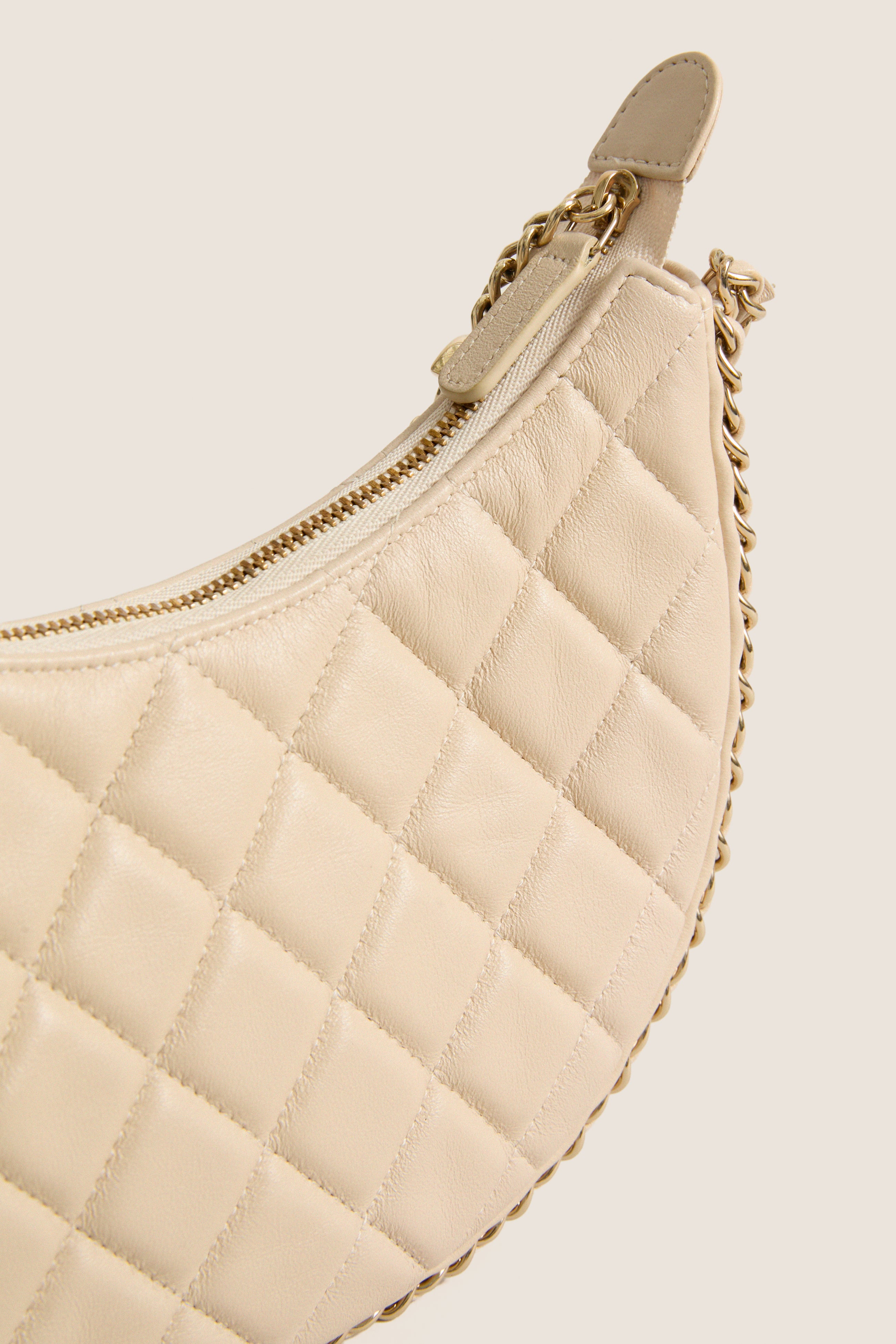 CHANEL Light Beige Lambskin Quilted Small Hobo Bag