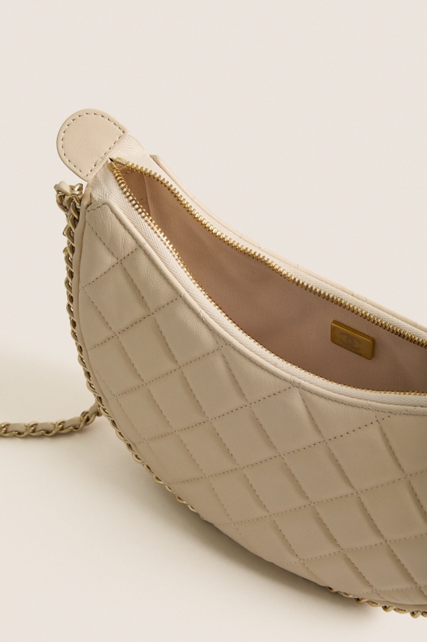 CHANEL Light Beige Lambskin Quilted Small Hobo Bag