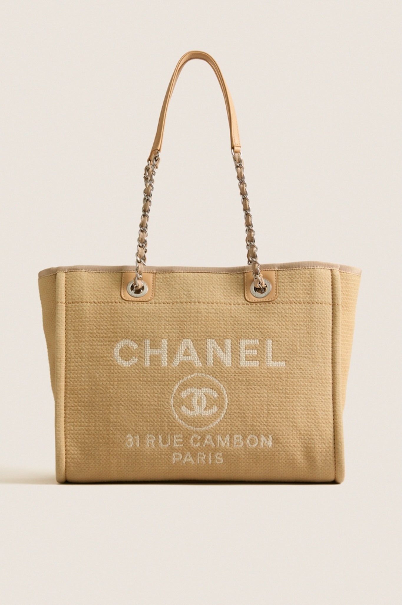 CHANEL Beige Mixed Fibers Small Deauville Tote